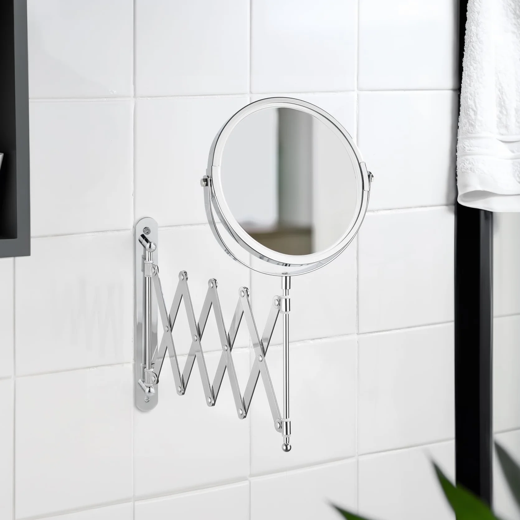 WENKO Miroir cosmétique mural à bras télescopique orientable chromé