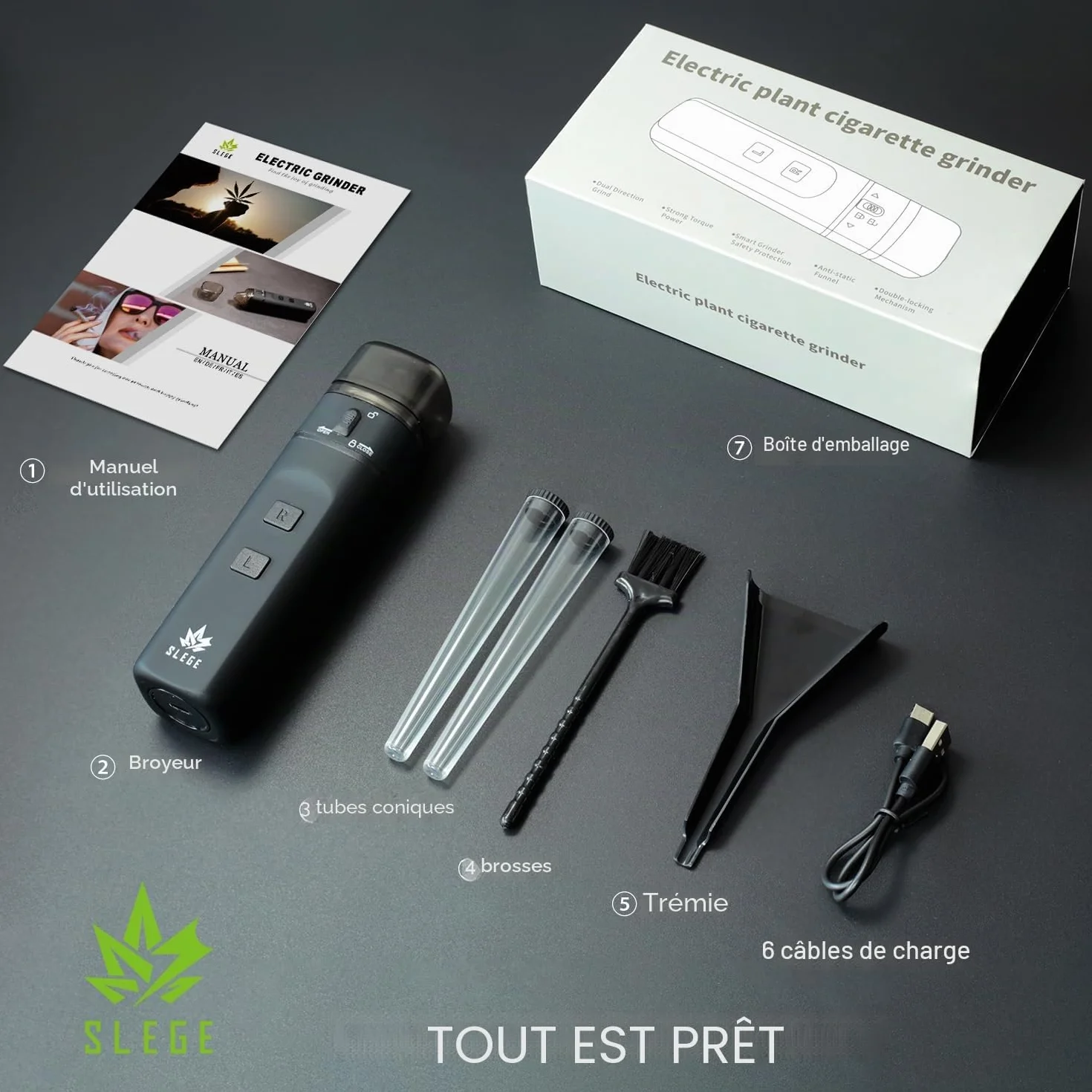 Grinder électrique à épices, broyeur portable 7 Nm, mouture rapide 1,5 g, USB (noir)