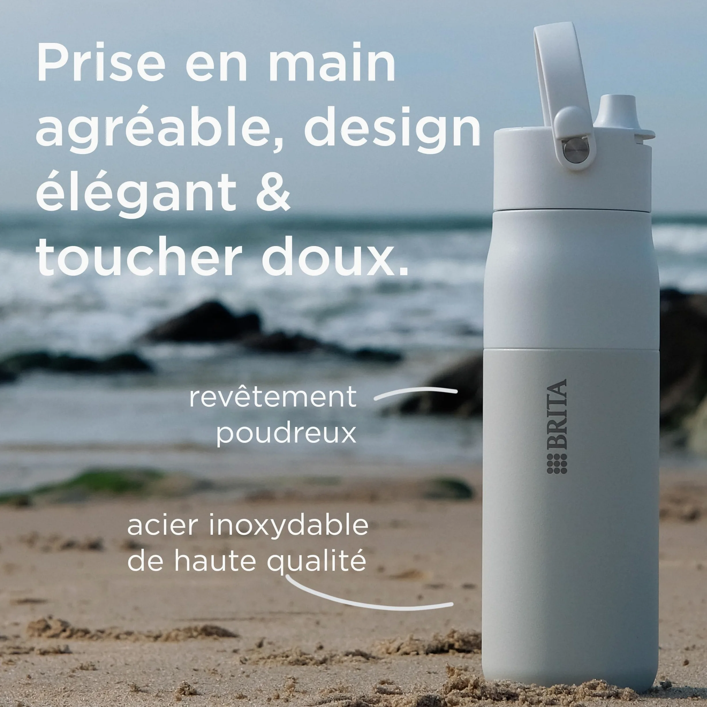 BRITA LARQ Essential gourde isotherme Verte (1000 ml) en acier inoxydable avec paille intégrée, double paroi isolante,(conserve l'eau froide 24h), poignée amovible soft-touch