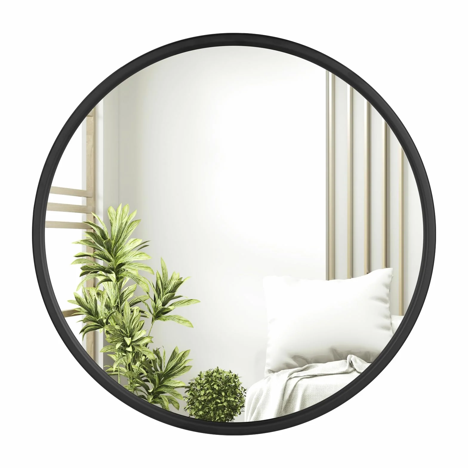 WOLTU Miroir Mural Rond Ø40cm Cadre Métal Noir Décoratif Salle de Bain