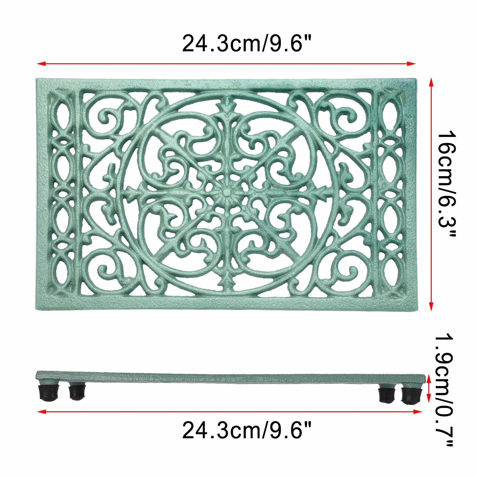 Dessous de Plat rectangulaire en Fonte Vintage avec Pattes en Caoutchouc (Vert, Style 3)