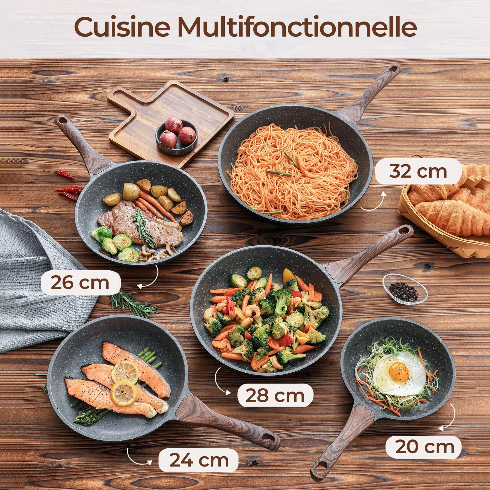 SENSARTE Poêle 24 cm Revêtement Granit Antiadhésif Induction Manche Froid Lave-Vaisselle