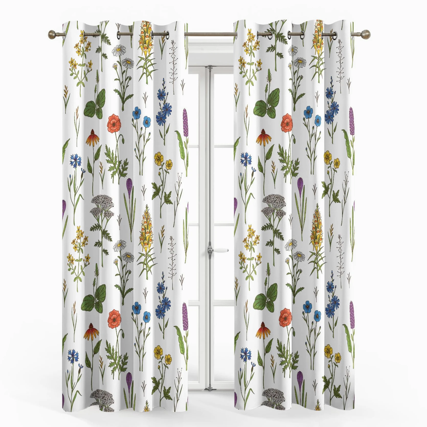 Rideau Occultant Fleurie, Rideaux Motif Floral, Rideau Thermique à Oeillets, Rideau Fenetre Imprimé pour Salon Chambre, Lot de 2 Rideaux et Draperies Intérieurs, 140x220 cm