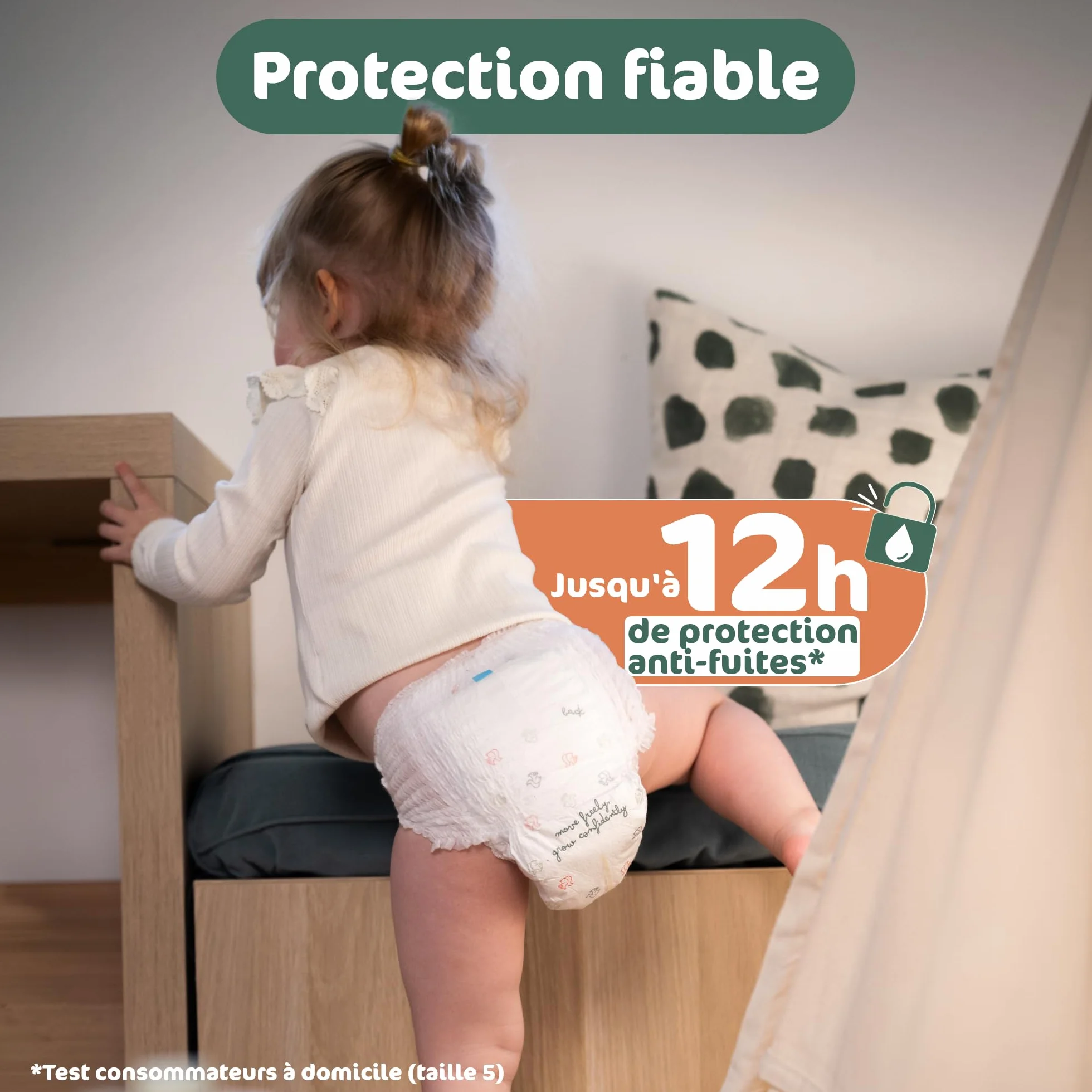 Naty FreeMovers Couches-Culottes Taille 8 (17+ kg) 60 Unités Anti-Fuites 12h Hypoallergéniques Peaux Sensibles