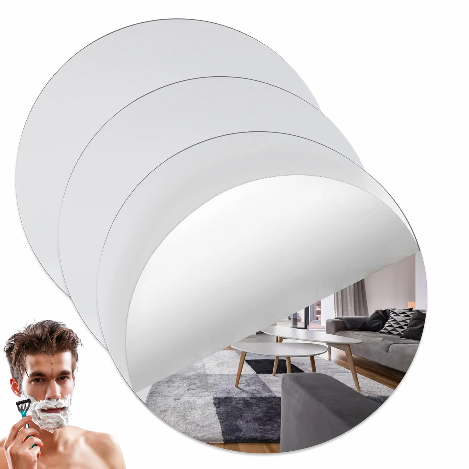 VOSSOT Lot de 3 miroirs ronds autocollants 20 cm acrylique salle de bain