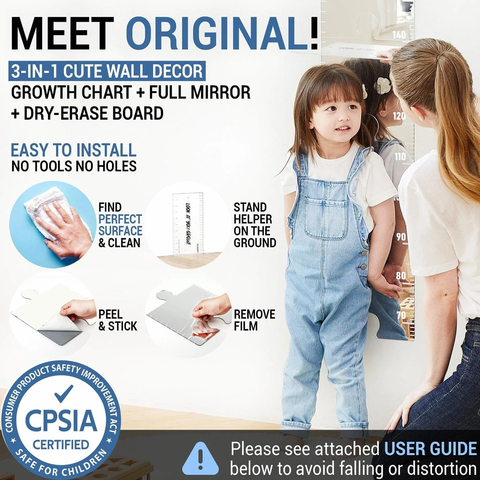 Toise Murale Enfant Acrylique Miroir Courbe Croissance Bébé Pliable Incassable