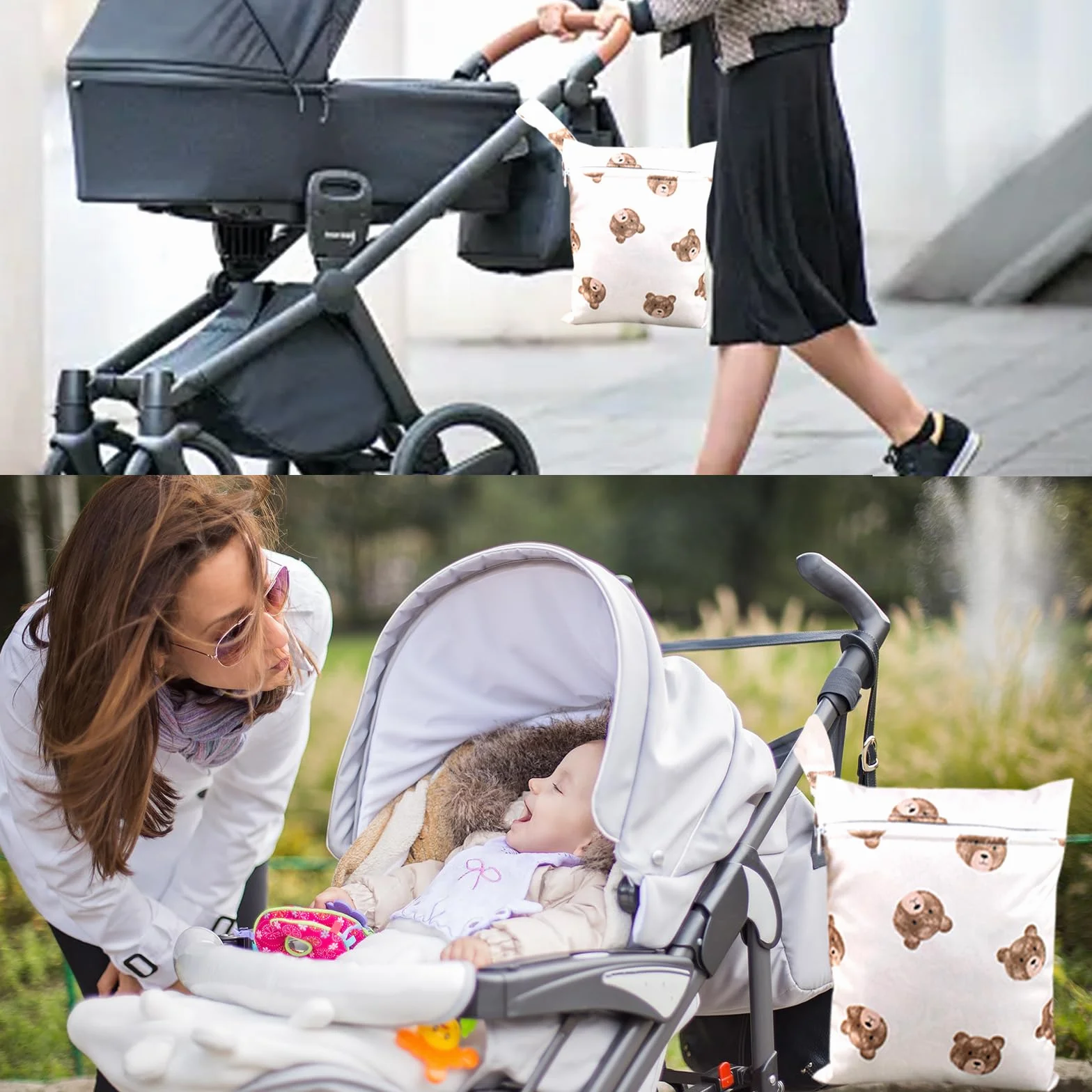 Sac à Couches Lavables 3 Pièces, Sac Étanche Réutilisable pour Bébé avec Fermeture Éclair