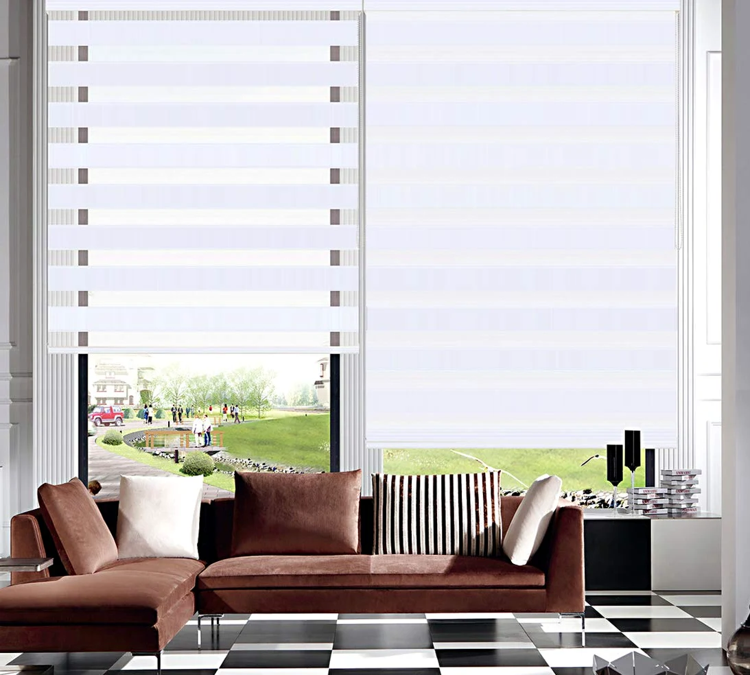 Zebra Store enrouleur double couche pour filtrer la lumière, jour et nuit, hauteur 150 cm, blanc