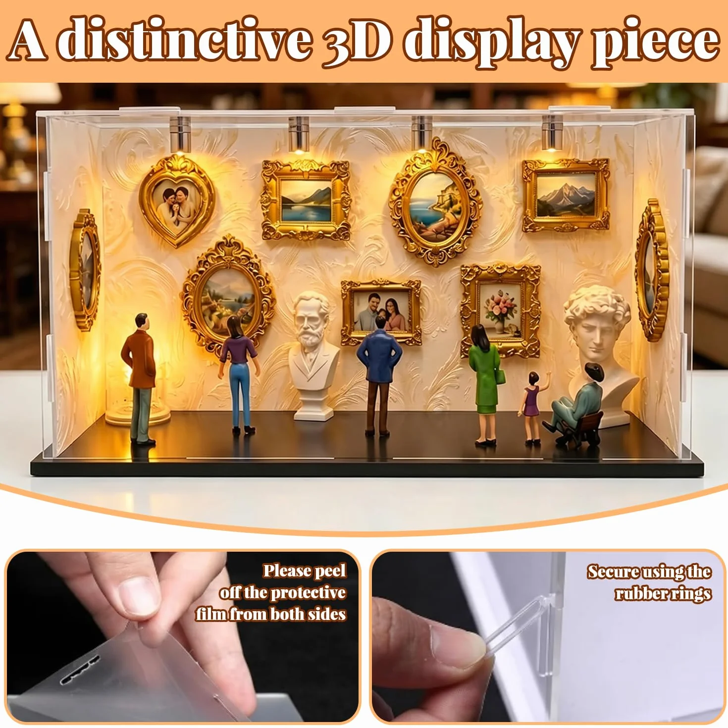 Boîte d'ombres miniature à faire soi-même avec 6 figurines et 9 cadres dorés