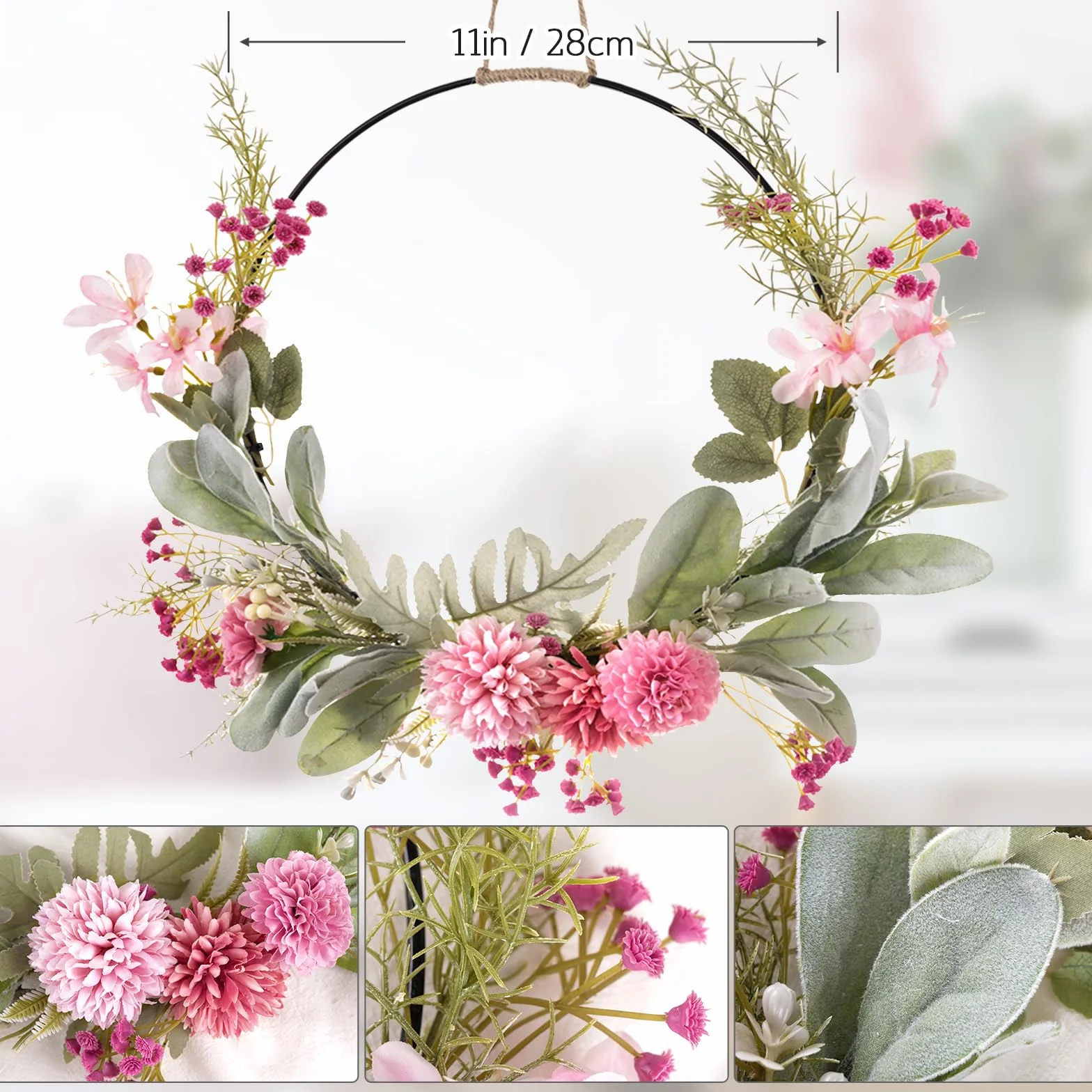 LOMOHOO Couronne de Porte Artificielle Rose Printemps Été Décoration Pâques Mur Mariage