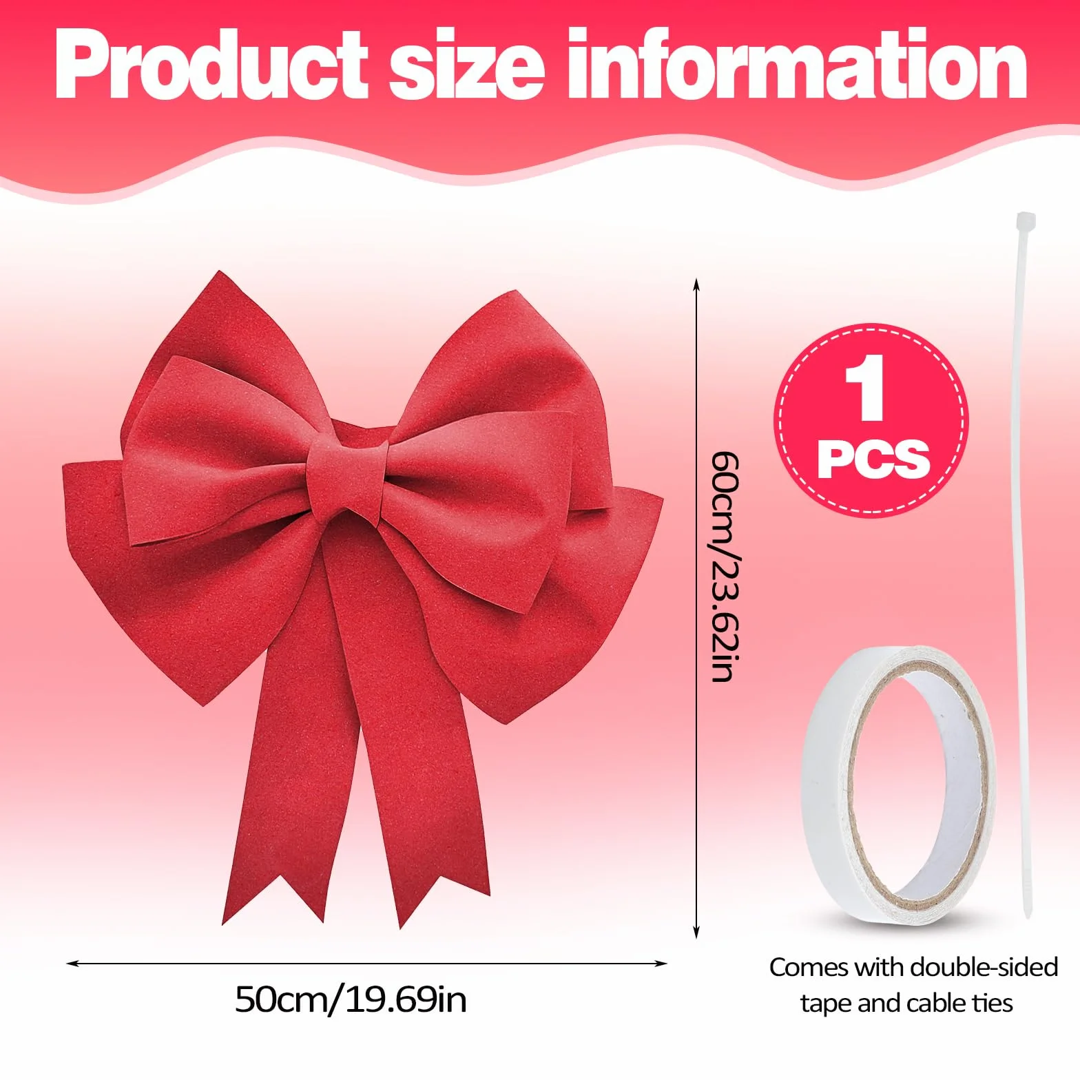 Gros Noeud Cadeau Voiture Rouge EVA 50x60cm avec Ruban Adhésif Attaches Décoration Noël Mariage