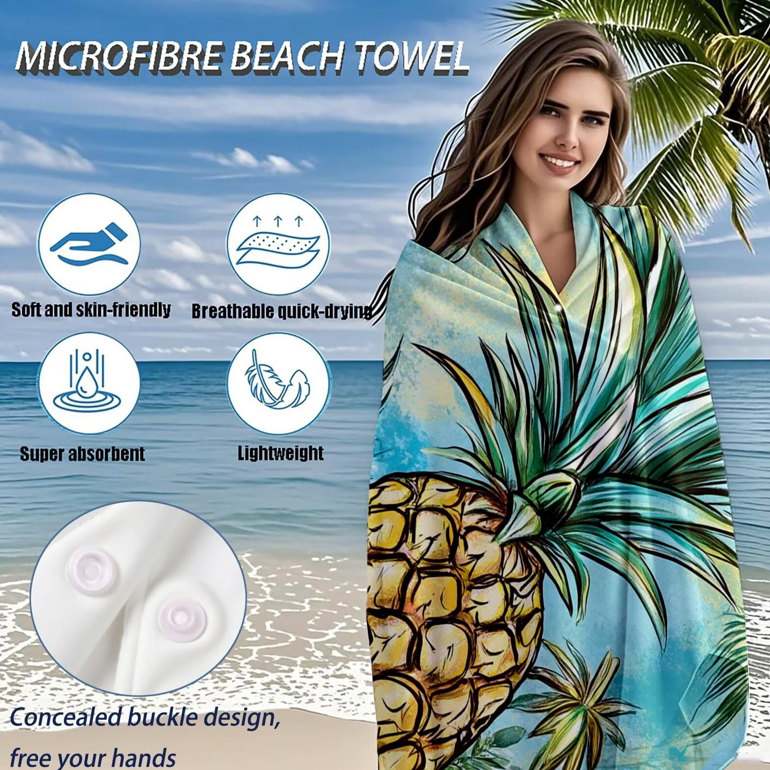 Serviette de Plage Microfibre Serviette Plage 100x220 2 Pack Séchage Rapide, Anti-Sable, Absorbante Fonction Drap de Plage XXL pour Bain, Sport, Voyages, Sauna, Piscine, Yoga, avec Sac Fruit Q-744