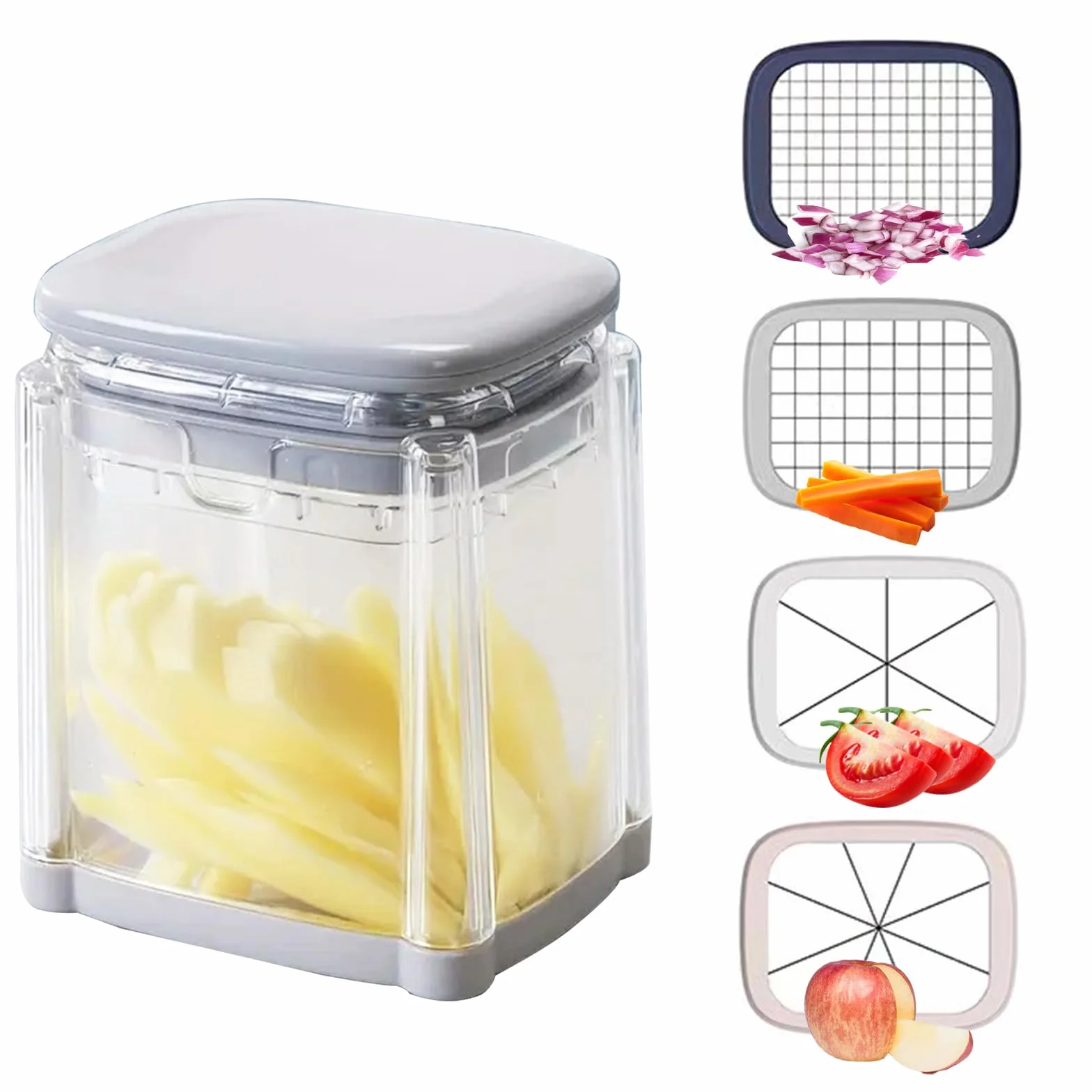Coupe Frite 4 en 1 avec Lame Inox, Coupe Légumes Manuel Multifonctions pour Frites, Fruits, Oignon