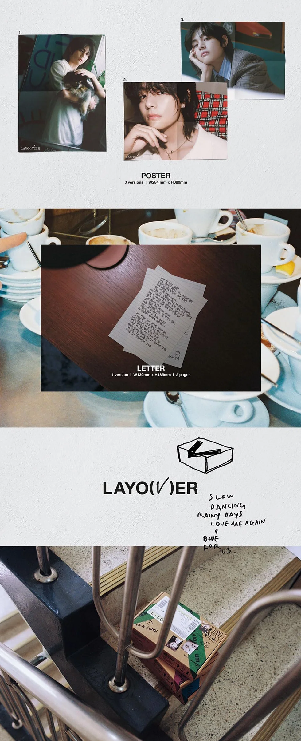 BTS V Layover Ver. 3 PURPLE 1st Solo Album CD Photocards Poster Letter Photobook Postcards Lyric Book Checklist Extra Photocards Pocket Mirror