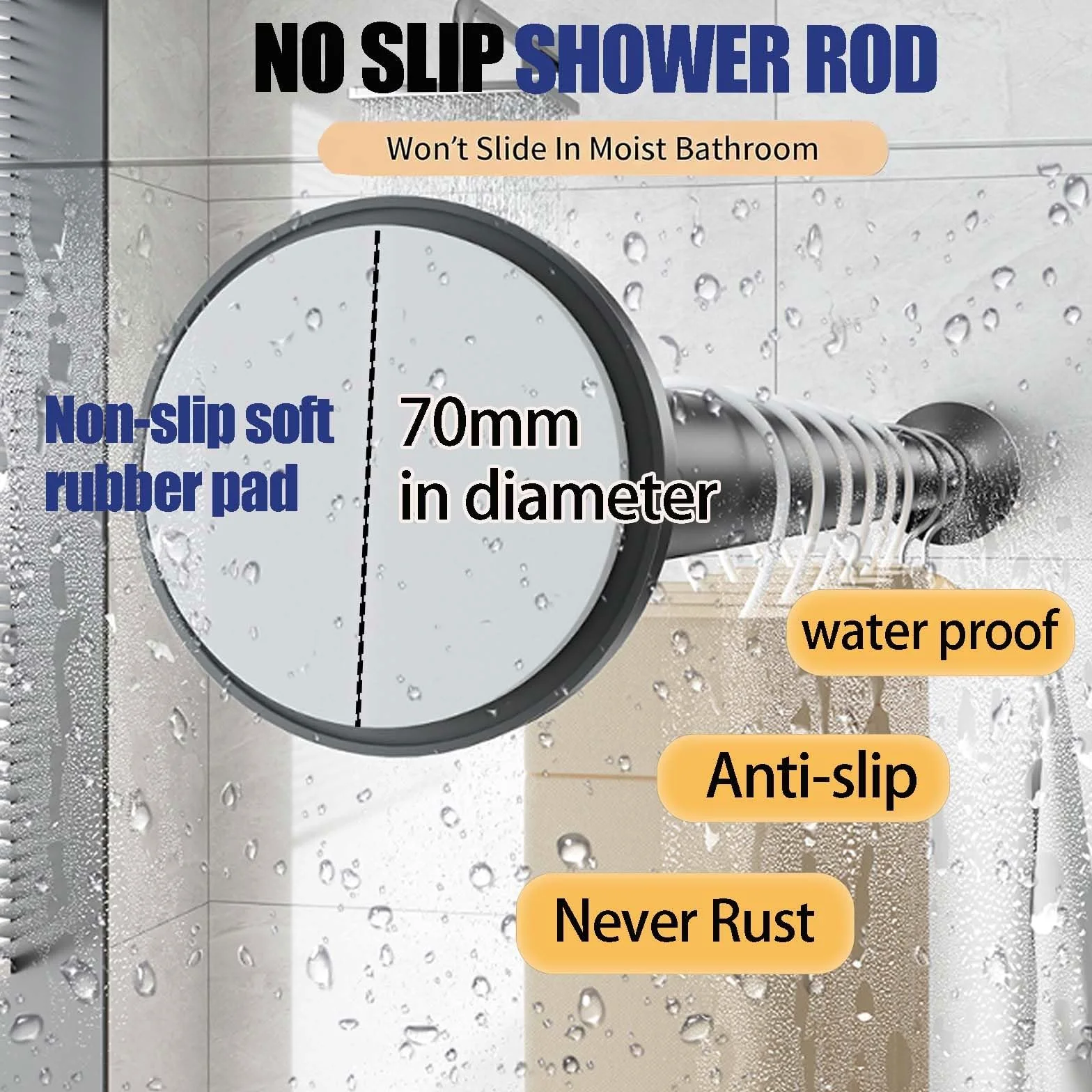 Tringle de Rideau de Douche Sans Percage 40-500 cm Tringle de Douche Acier Inoxydable Tringle Télescopique Extensible pour Salle de Bain, Fenêtre, Porte, Penderie(Black,3.6-4.5m)