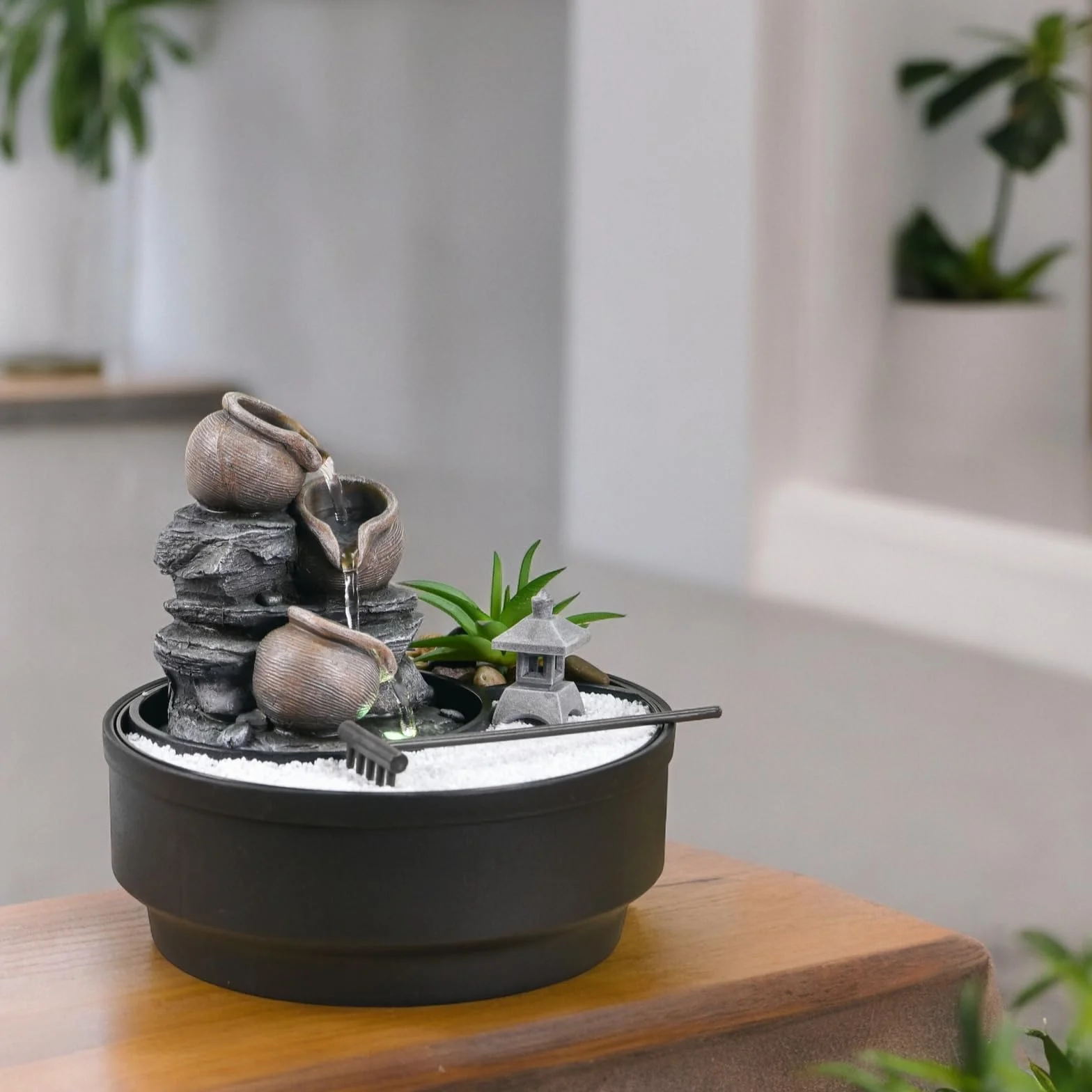 Fontaine d'Intérieur Jardin Zen, Lumière LED, H21 cm - Oasis Zen'Light