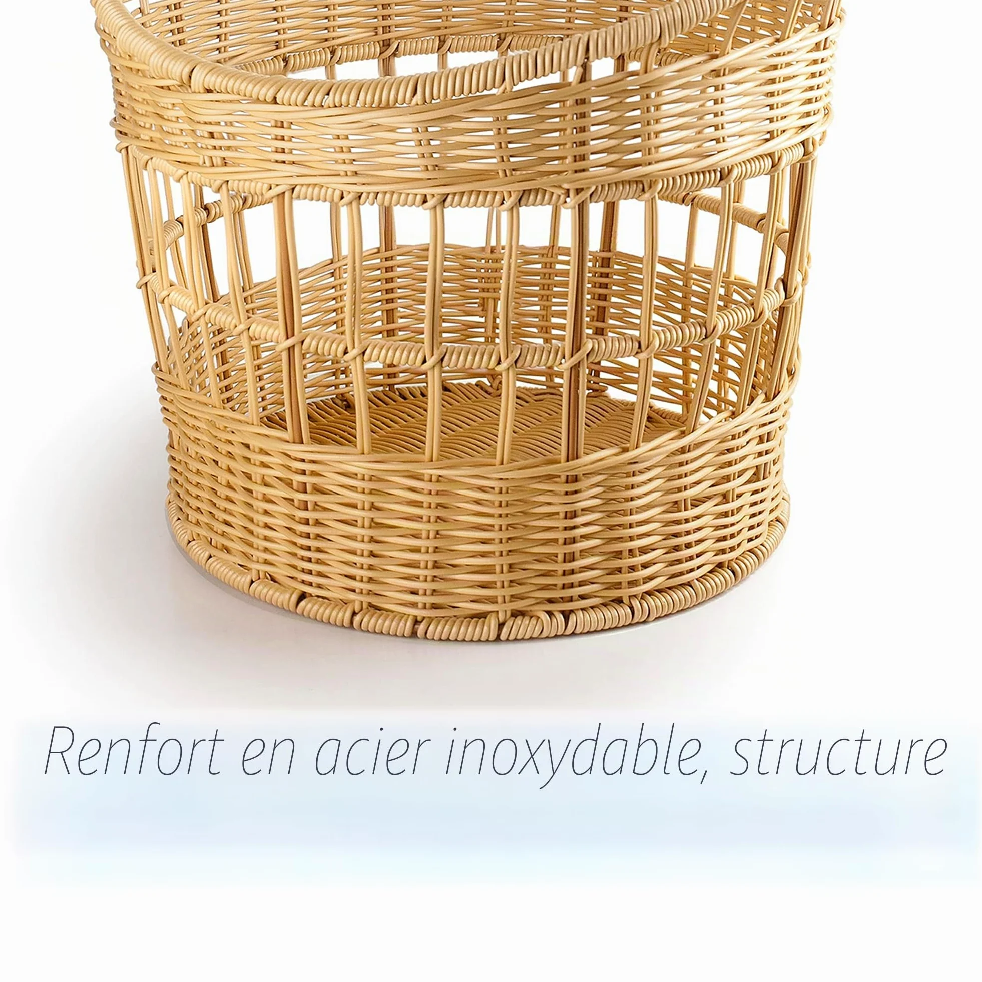 Lacor - 63492 - Panera Baguette, Panera pour le stockage du pain, Panier à aspect osier, Polypropylène avec renfort en acier inoxydable, 32x42 cm, Brun clair