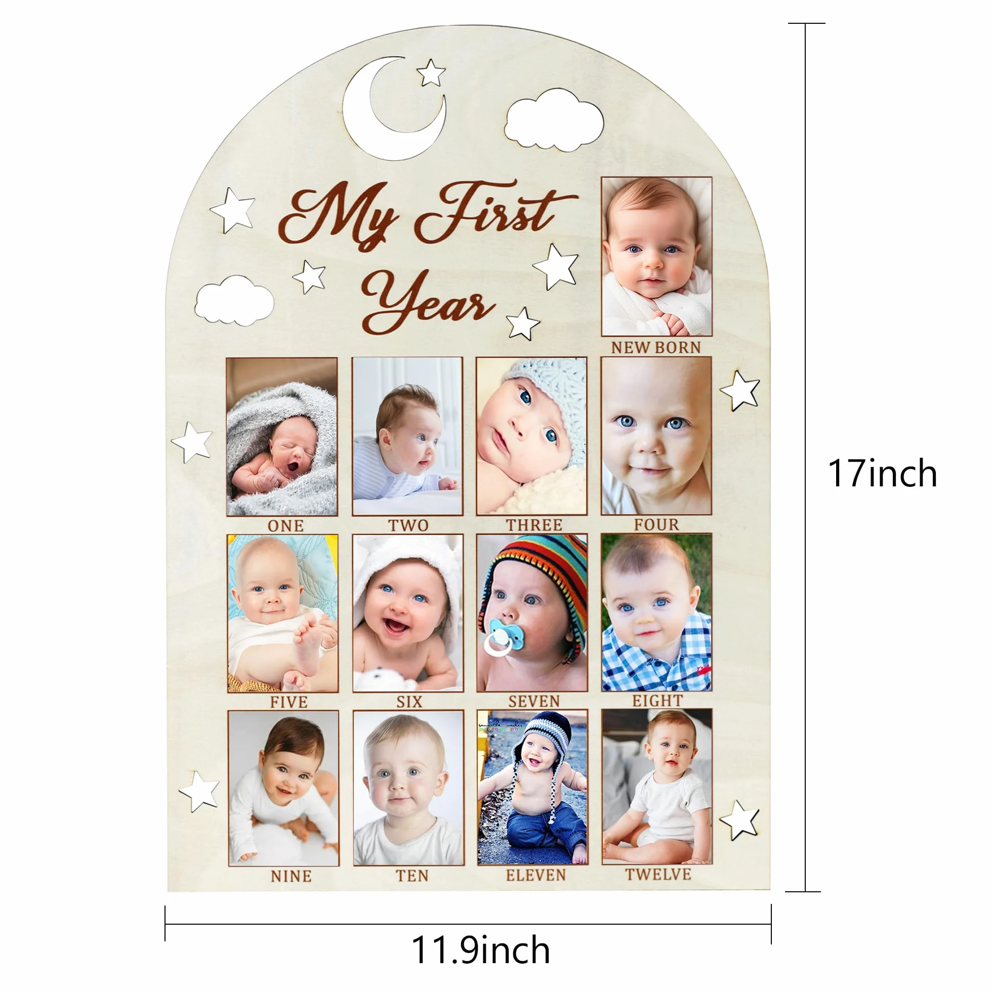 Tableau photo en bois My First Year découpe 3D bébé 12 mois décoration premier anniversaire fille garçon