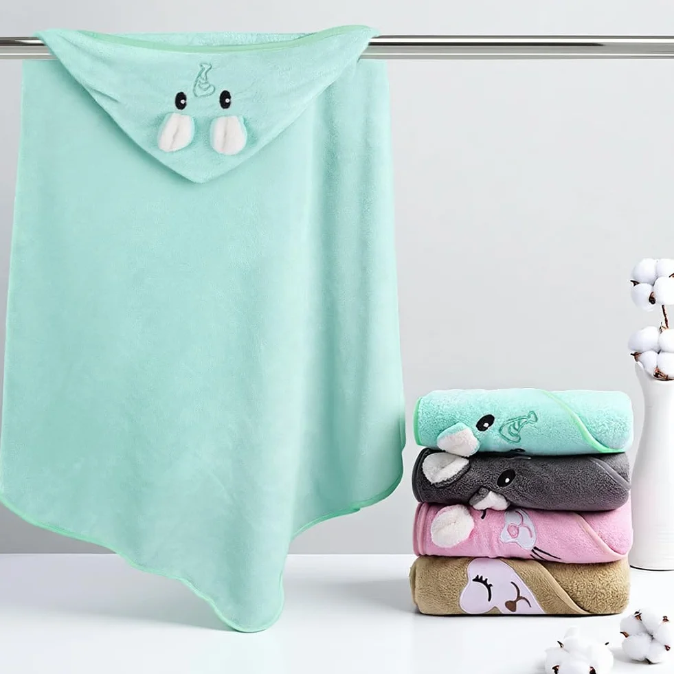 Serviette de Bain Bébé à Capuche 80x80 cm, Cape de Bain Bébé Naissance Ultra Douce et Absorbante, Poncho avec Capuche Animal