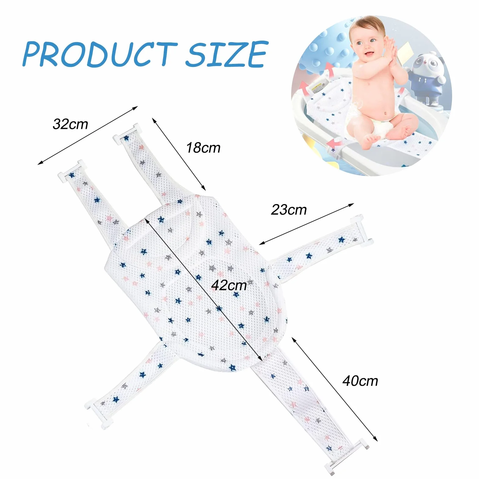 Hamac Antidérapant pour Bain Bébé Transat Pliable en Maille 0-36 Mois