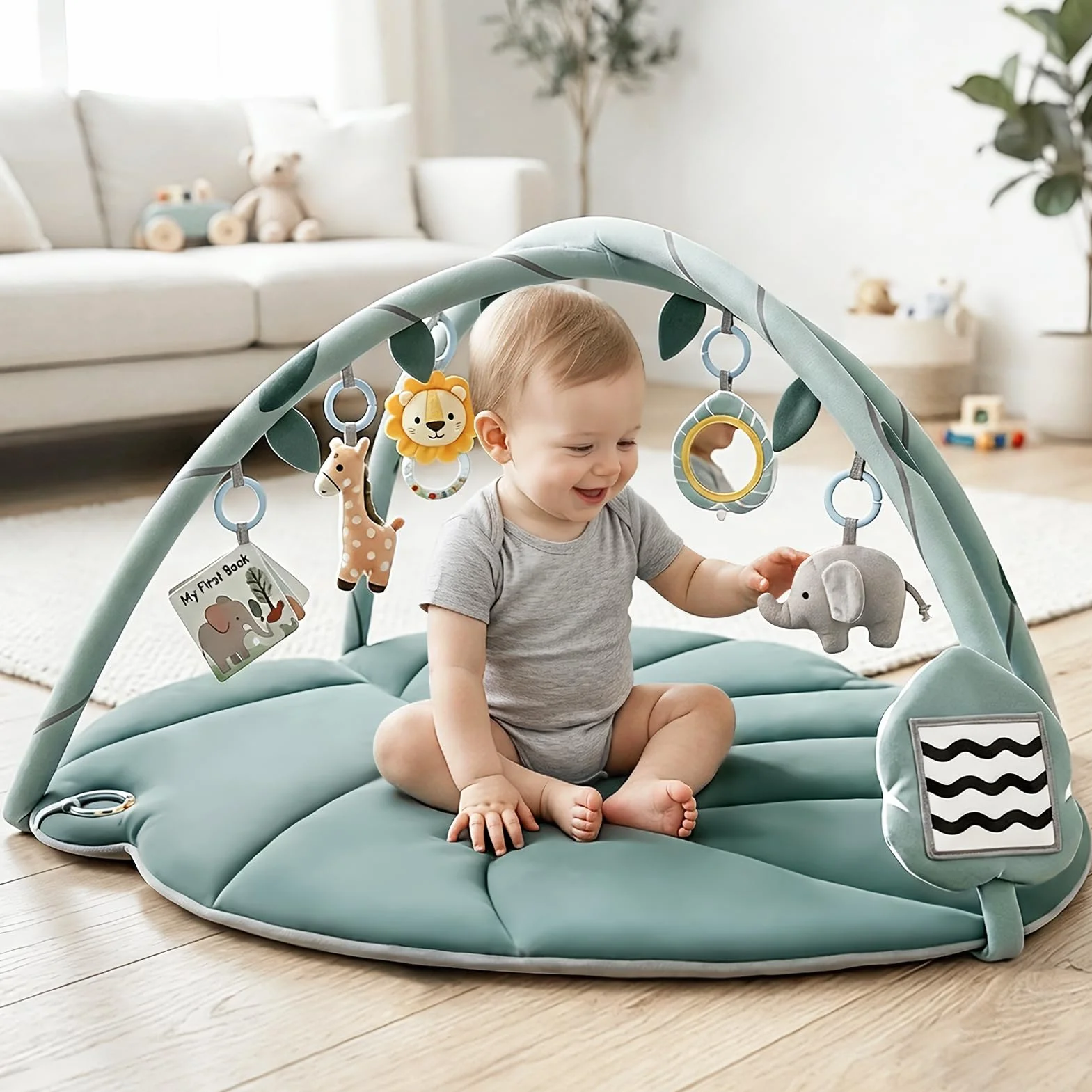 Vanplay Tapis d'Éveil Bébé avec 6 Jouets Amovibles Arche Antidérapant Épaissi Cadeau Nouveau-né