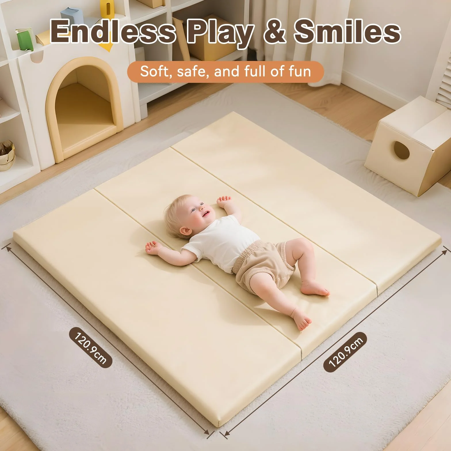 Tapis de Jeu en Mousse pour Bébé 121x121 cm Cuir PU Imperméable Pliable Jaune