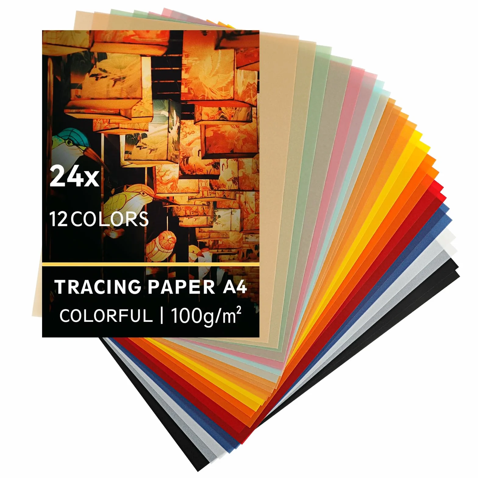 Papier calque coloré A4 24 feuilles – papier vitrail pour travaux manuels, lanternes, impression, dessins, scrapbooking et projets créatifs