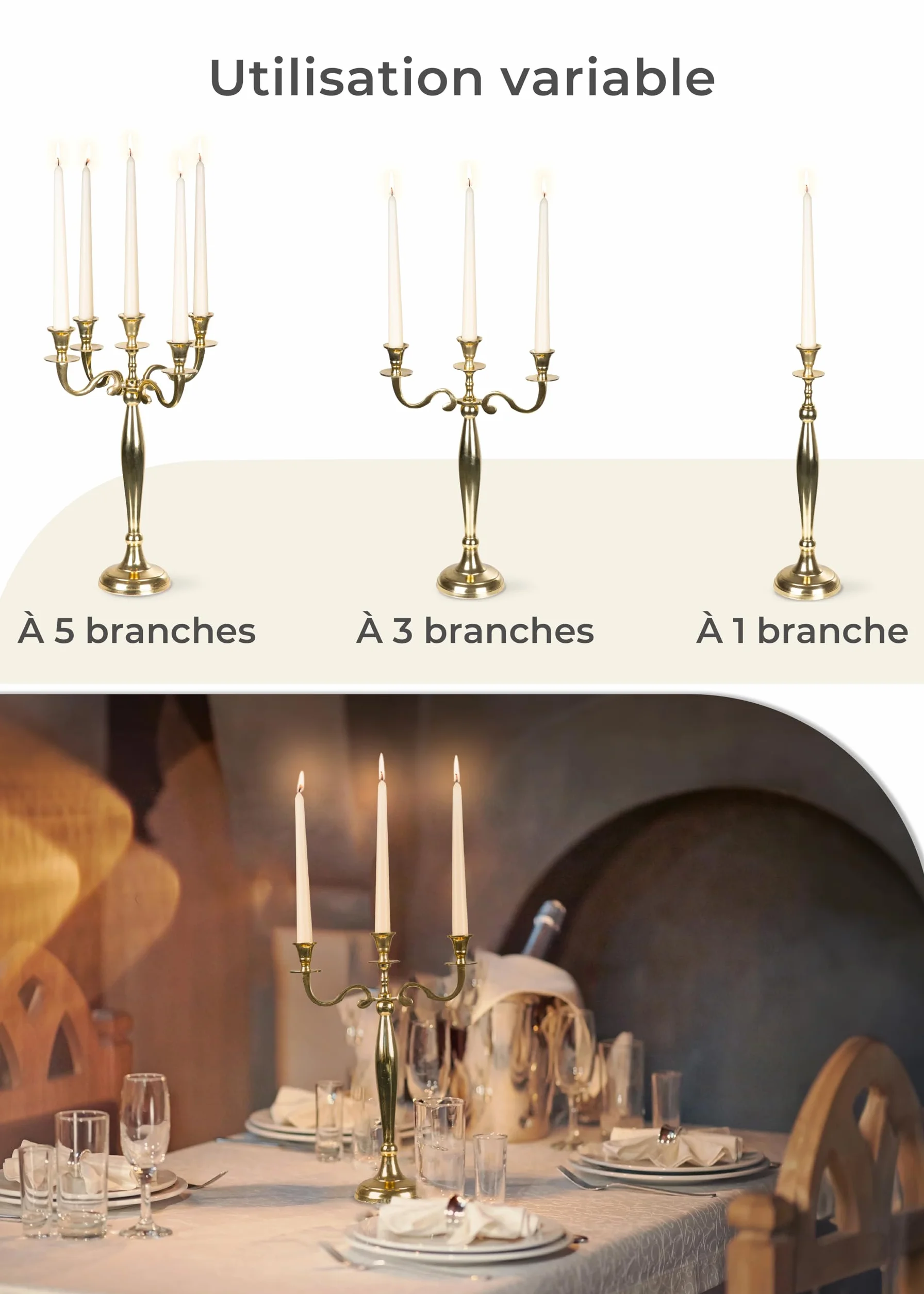 Gräfenstrayn Chandelier Décoratif Argent Noir Blanc Or Plusieurs Tailles Bougeoir pour Bougies Pilier Décoration Intérieure