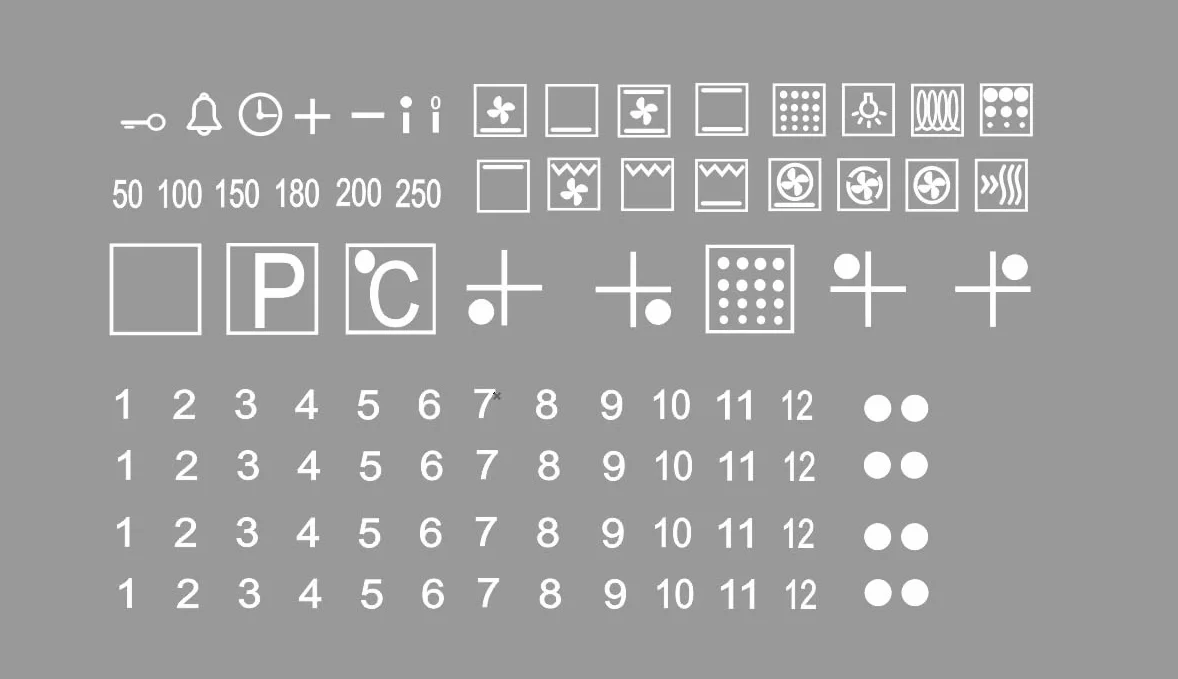 Autocollants pour cuisinière électrique R98 fond transparent symboles blancs