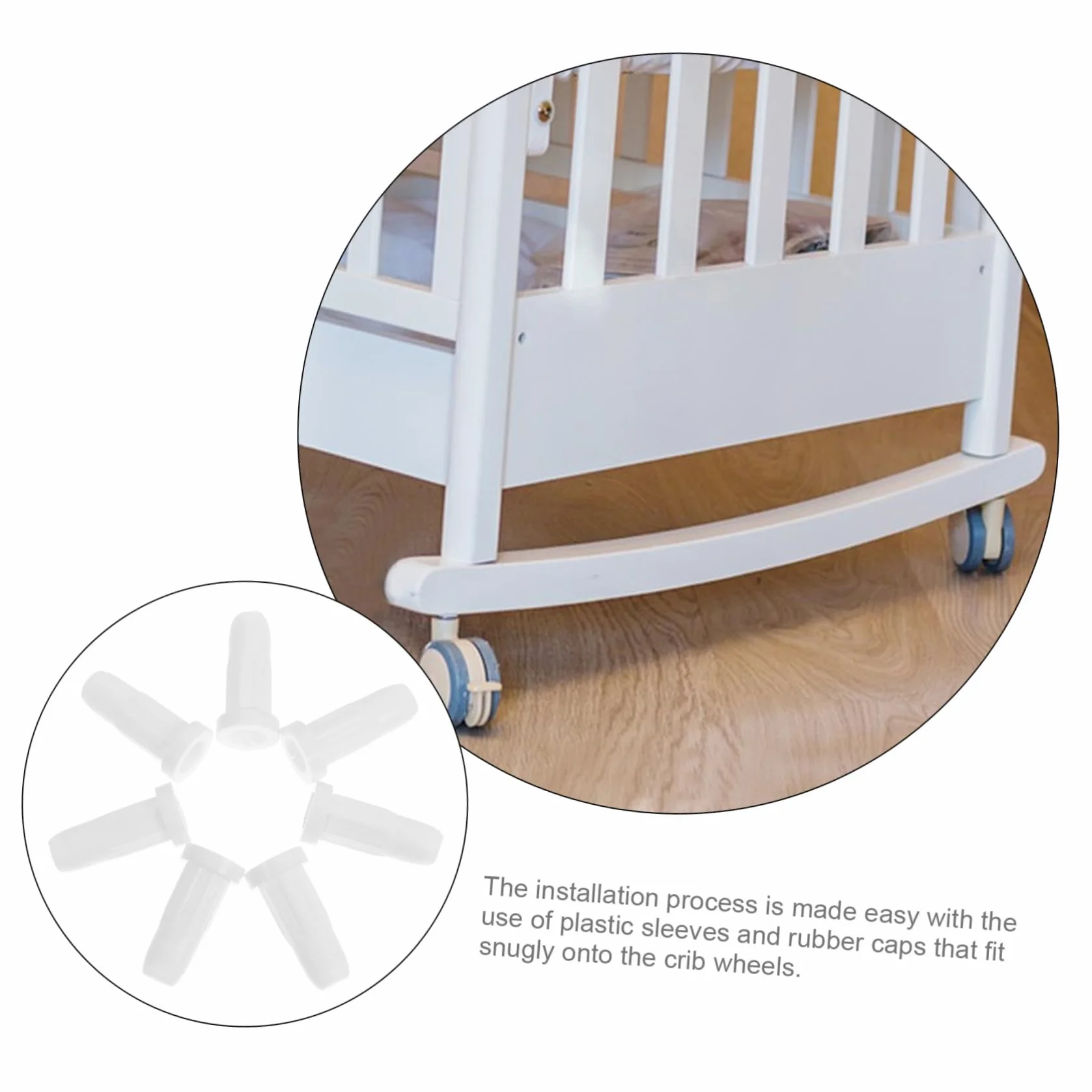 Housses pour roulettes de berceau blanches anti-bruit avec manchons plastique accessoires durables pour meubles
