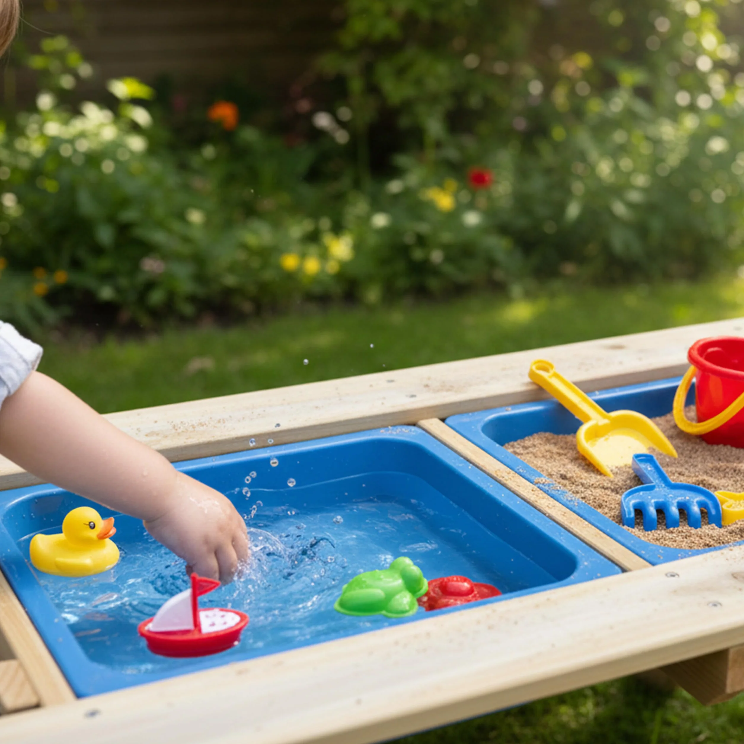 Relaxdays Table-bancs Enfants en Bois 3-en-1, Jeu, Cuisine, Pique-Nique, Ardoise, HxLxP 48,5×89×85 cm, Naturel