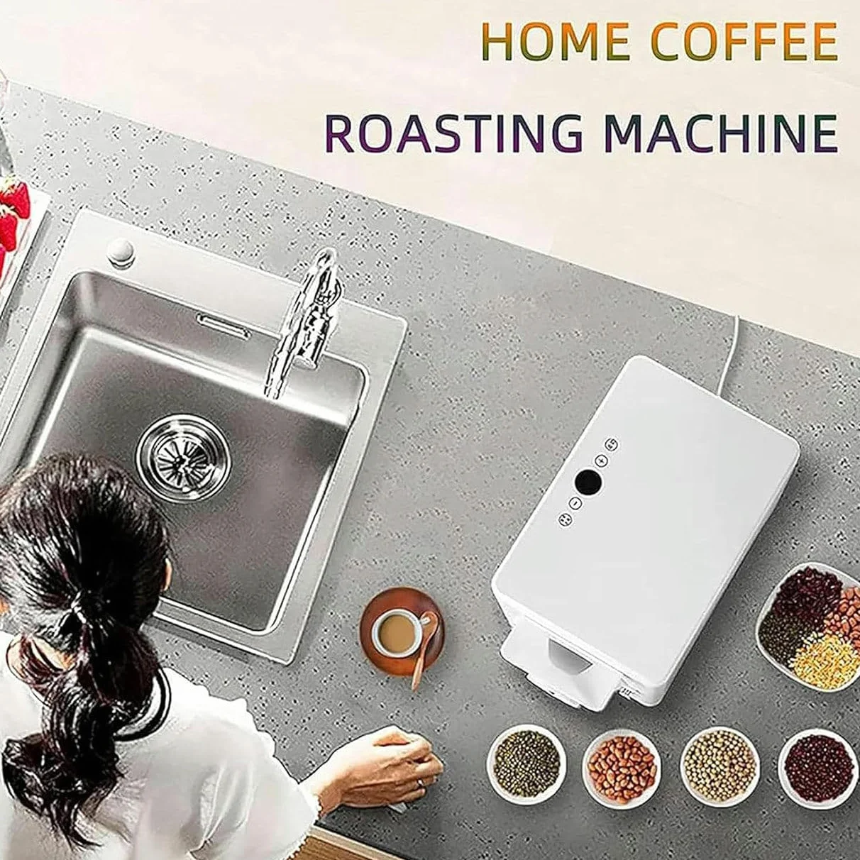 Machine à Torréfier Électrique 1600W 1,5kg Torréfacteur à Café Domestique avec Minuterie et Contrôle de Température