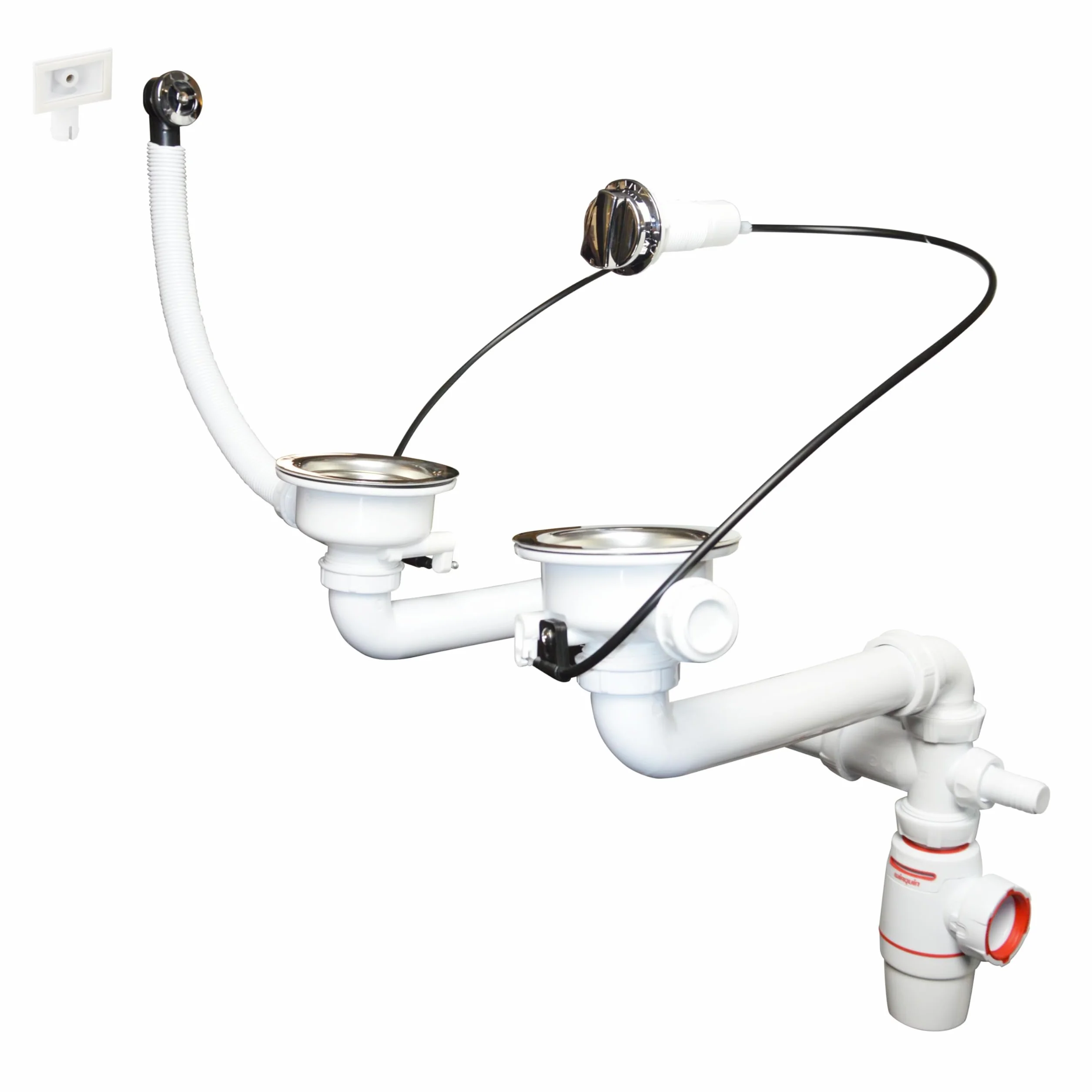 Wirquin Ensemble bonde siphon Néo Air blanc évier 2 bacs anti-vide intégré