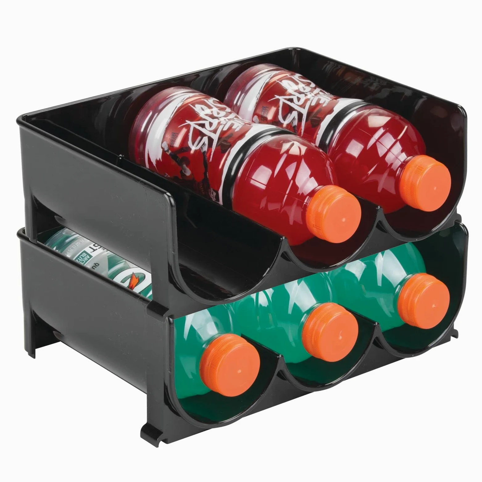 mDesign Range-Bouteilles (Lot de 4) – casier à Bouteilles empilable en Plastique sans BPA pour 3 Bouteilles de vin ou Autres Boissons – étagère à vin Moderne pour jusqu'à 12 Bouteilles – Noir