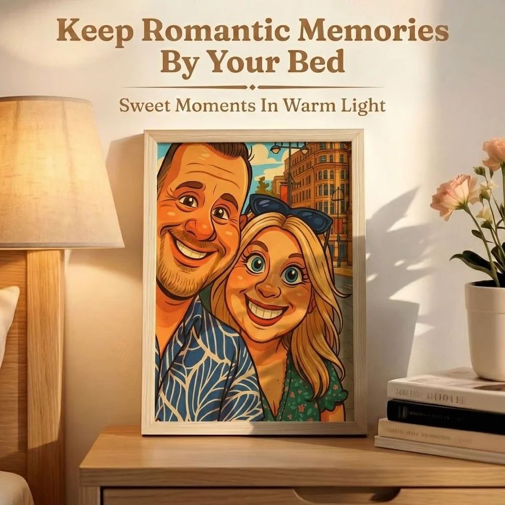 Cadre Photo Personnalisé en Bois Portrait Famille ou Couple Cadeau Anniversaire Mariage Décoration Maison