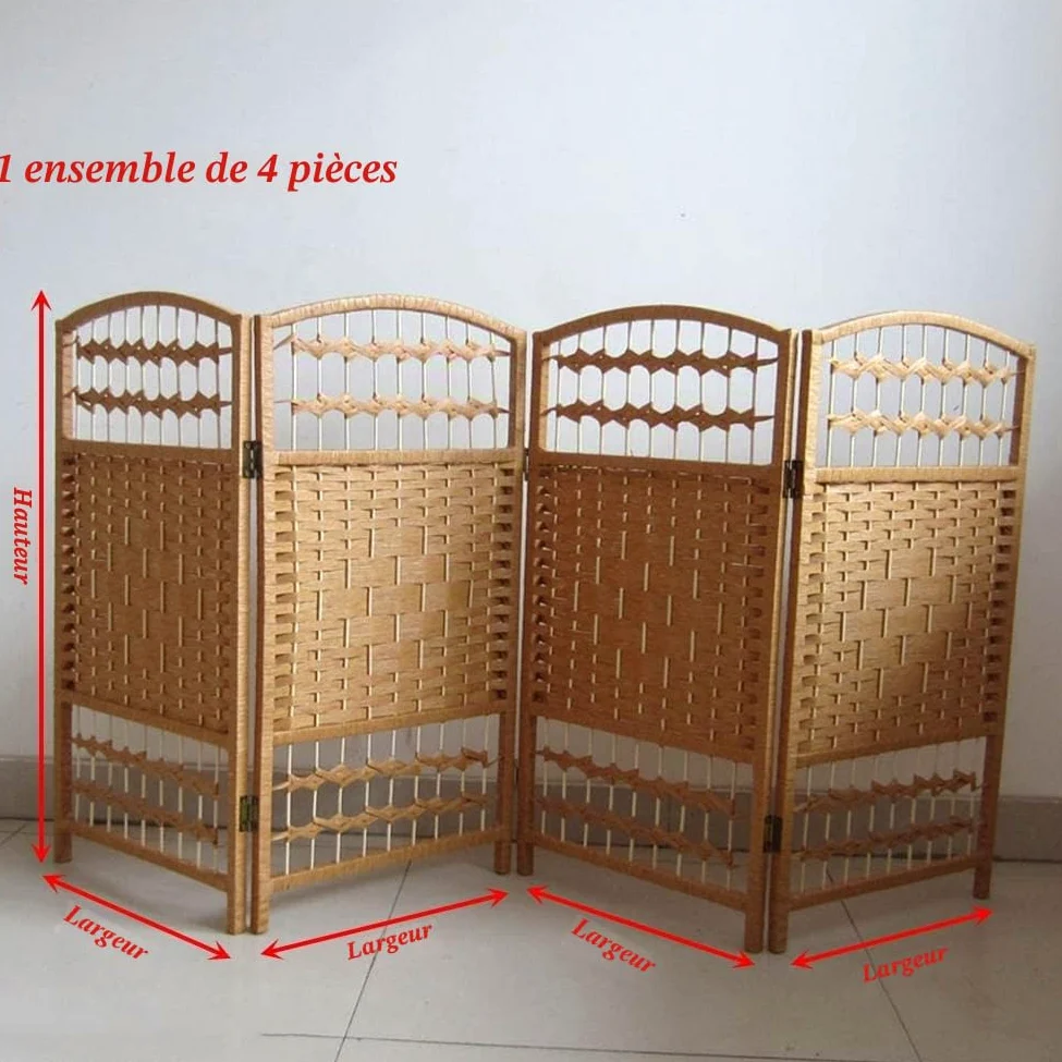 Artiz Paravent pour Chambre d'enfant en Rotin, Paravent Pliable pour Enfants Paravent pour Aire De Jeux Mobile Paravent Japonais Séparateur De Pièce (Couleur : Natural-4 Panel, Taille : 60x120cm)