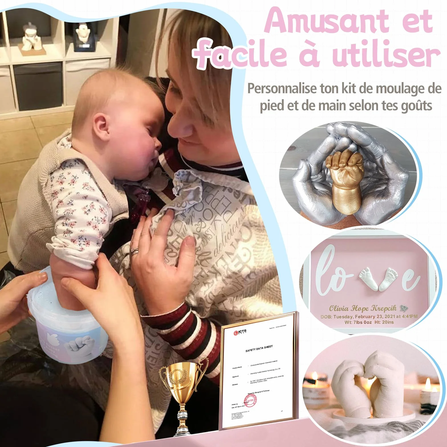Taricor Kit de Moulage de Main Empreinte Bebe 3D Non Toxique avec Alginate et Poudre de Moulage