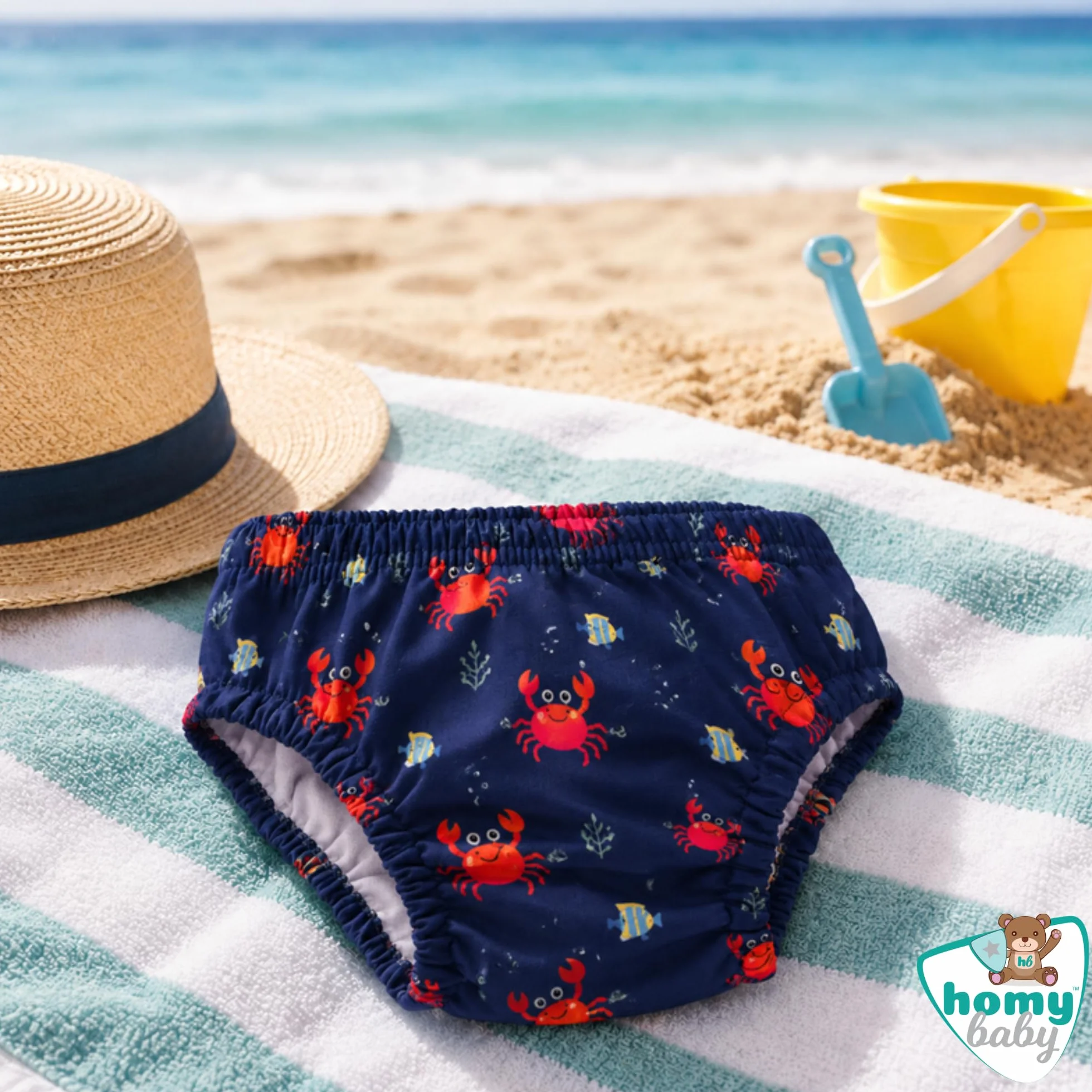 HOMYBABY Maillots de Bain Couches Lavables Réutilisables Bébé – Culotte de Bain Dès 6 Mois – Couche de Bain Bébé Lavable – Culotte d’Apprentissage Natation (Crabes, 24 mois)