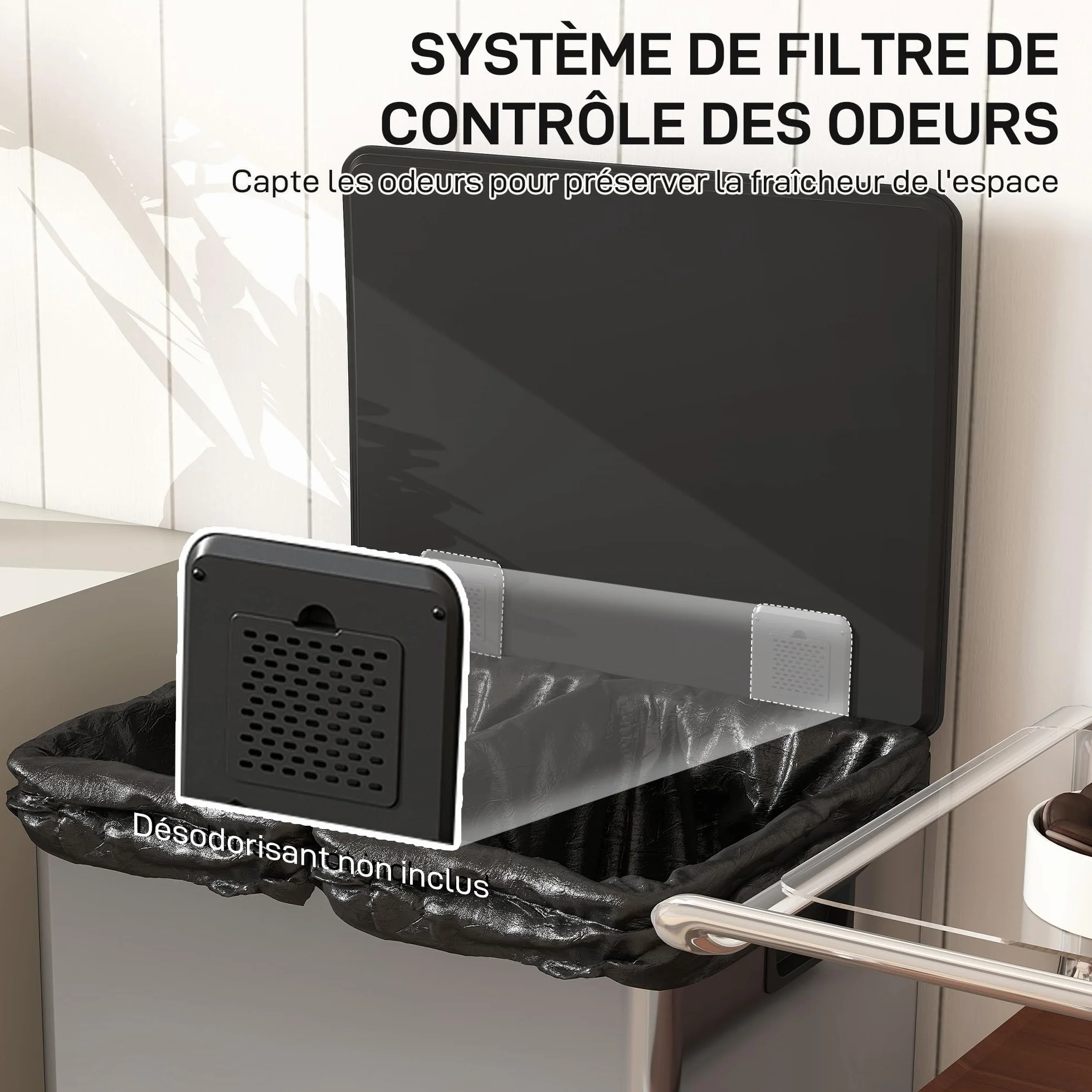 HOMCOM Poubelle double compartiment 2x30L acier inoxydable cuisine pédale tri sélectif