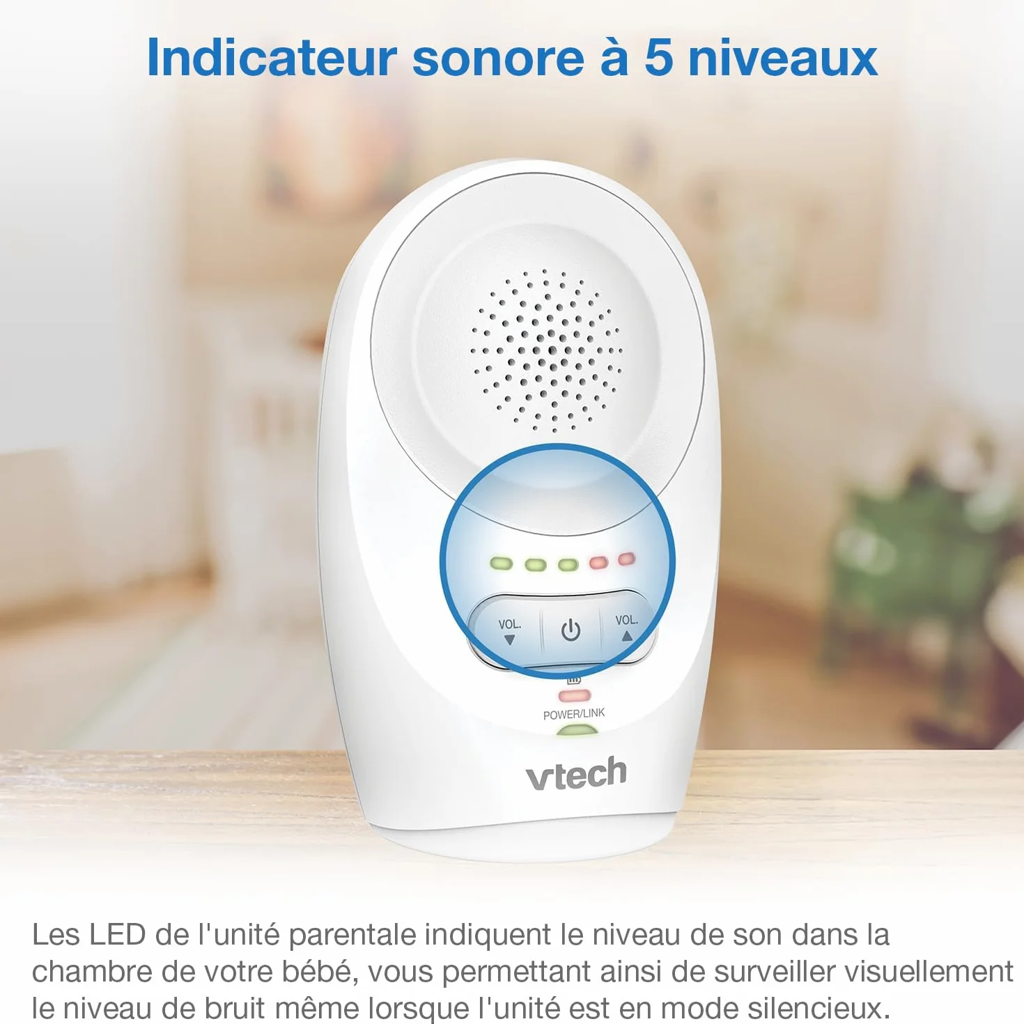 VTech DM1111 Babyphone Audio Numérique DECT avec Affichage du Niveau de Bruit et Clip Ceinture