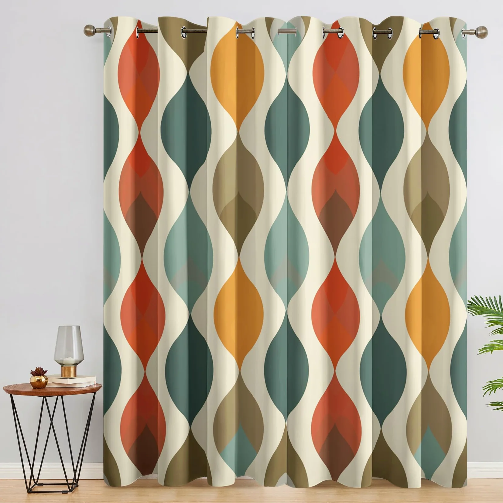 Rideaux Occultant Géométrique Médiéval, Rideau Isolant Thermique pour Salon Chambre, Rideaux Motif Moderne Colorée, Lot de 2 Rideaux Opaque à Oeillets 140x260cm LxH
