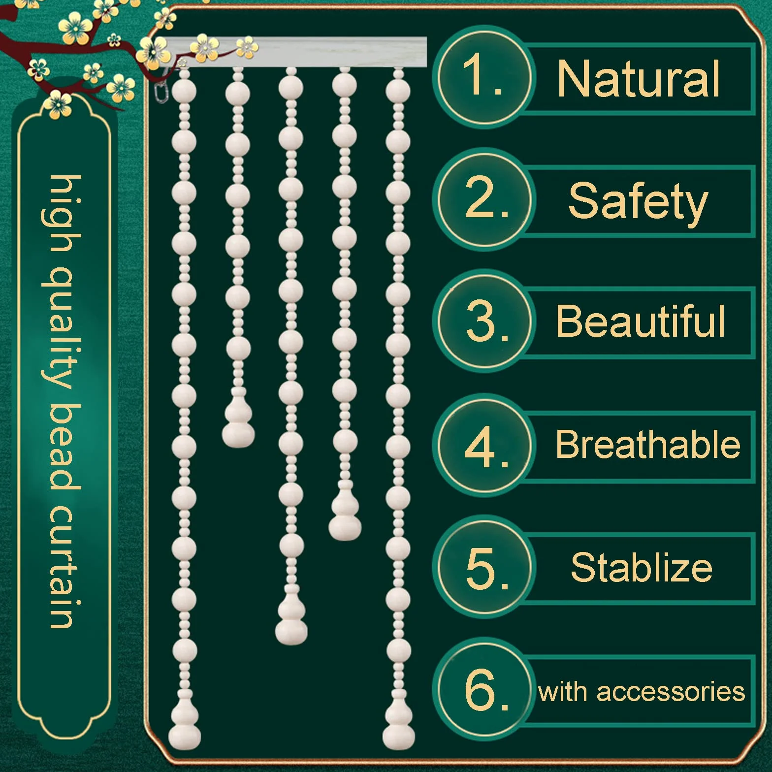 Rideau en Perles en Bois Naturel,Cloisons Placards Rideaux,Rideau Perlé en Bois Fait à La Main,Rustique Décor,Taille Personnalisable (21 Strands-65x40-60cm)