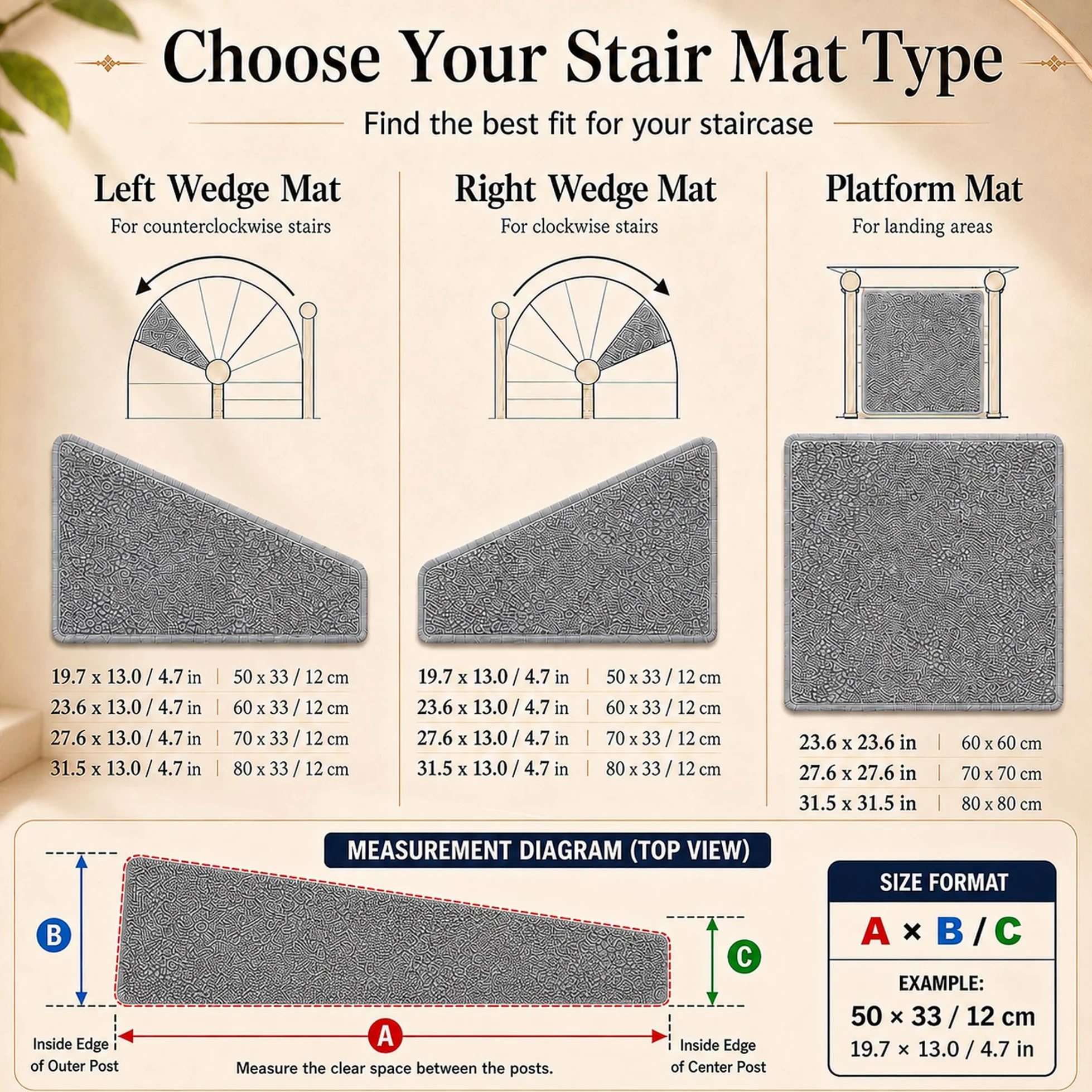 4 Pièces Tapis Antidérapants pour Escalier Tournant Auto-Adhésifs | Tapis doux avec dos adhésif. Idéal pour escaliers en bois ou colimaçon. Protège les marches et prévient les glissades.
