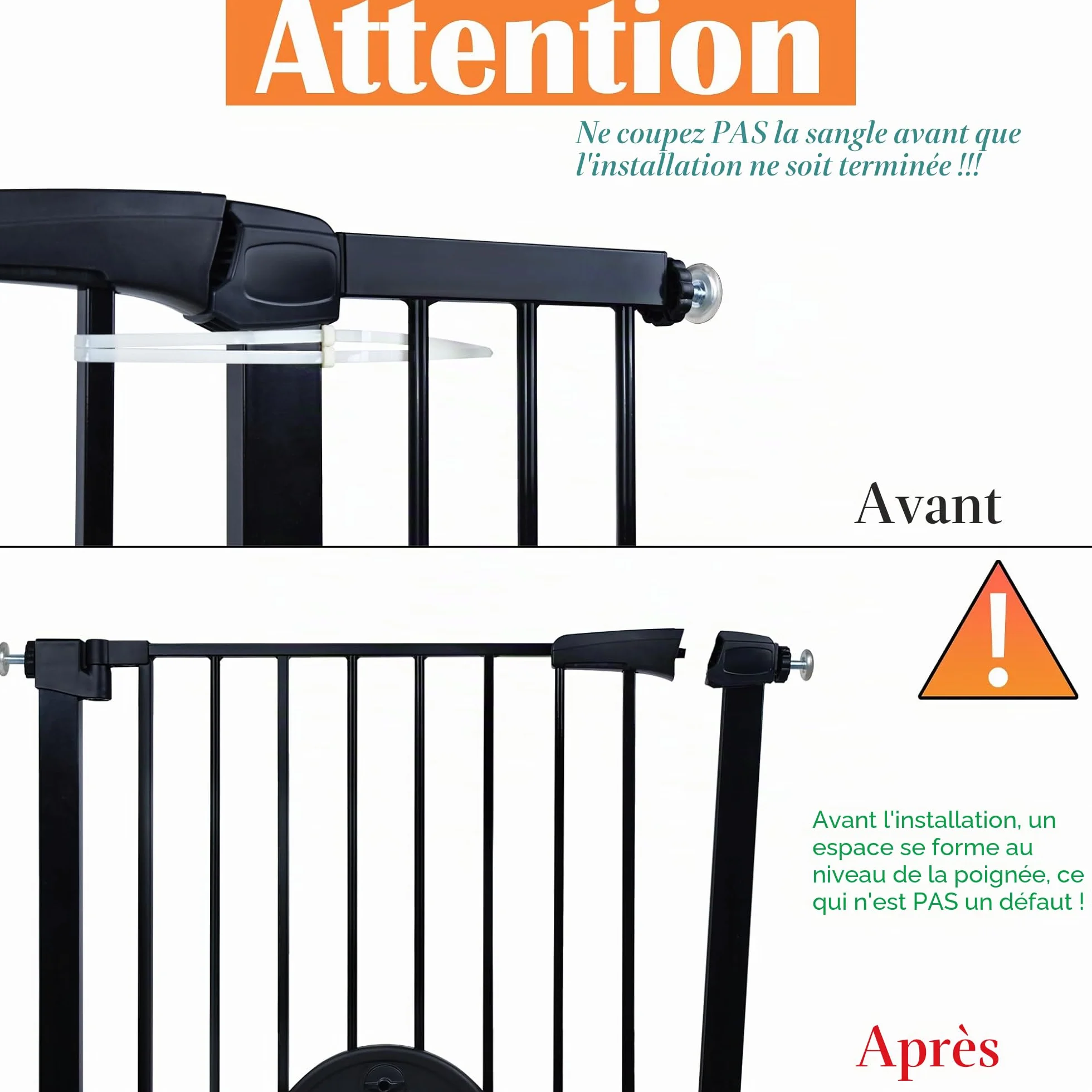 Aufun Barrière de sécurité Enfants sans perçage 85-95 cm avec Fixation à Pression Fermeture Automatique métallique pour Chiens avec chatière Noir