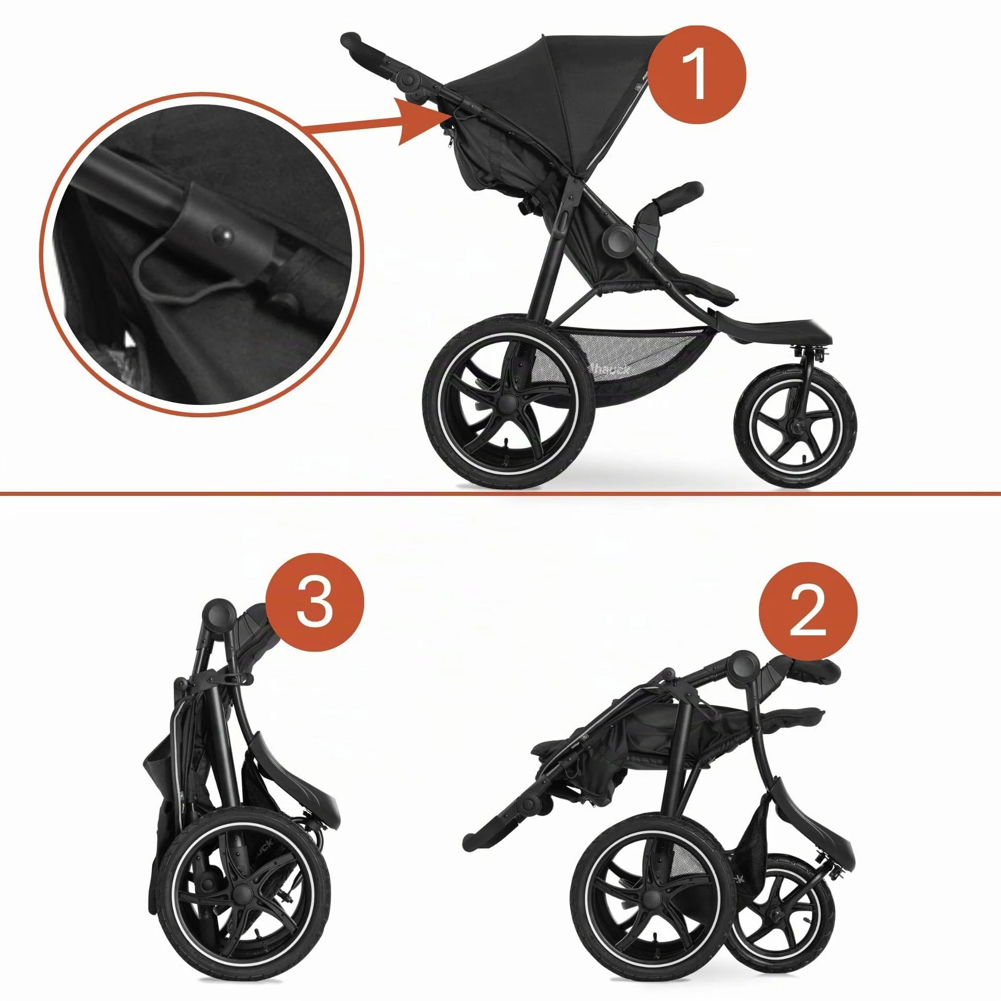 Hauck Poussette 3 Roues Runner 2 Tout Terrain Noir, 22 kg, UV 50+, Pliable