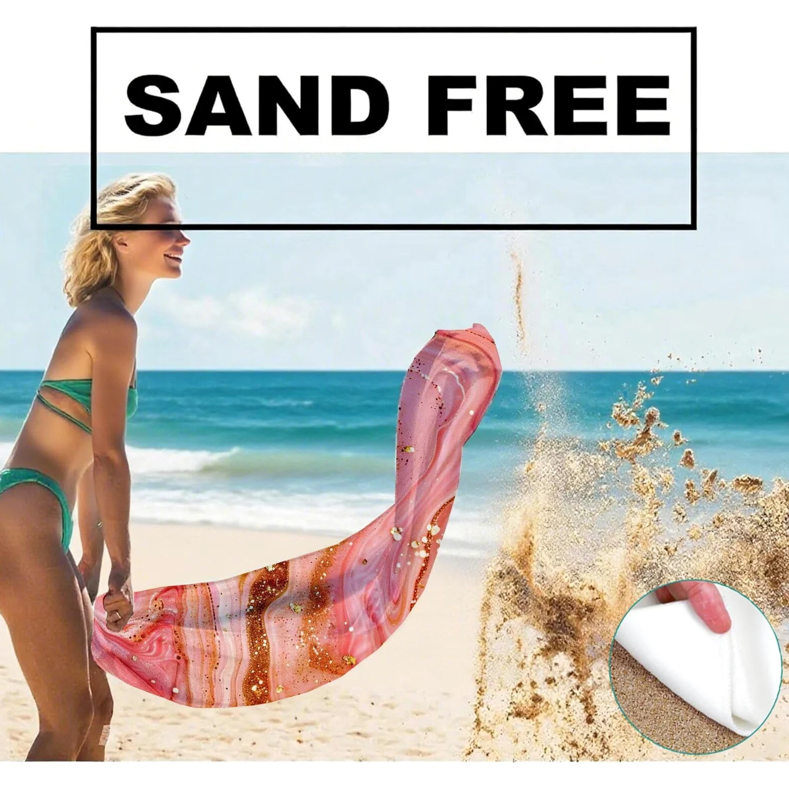 Serviette Plage Rose Motif, Serviette de Plage XXL 100x180 avec Sac, Serviettes de Bain Microfibre Séchage Rapide Anti-Sable Absorbante Fonction pour Bain, Sport, Voyages, Sauna, Piscine Q-649