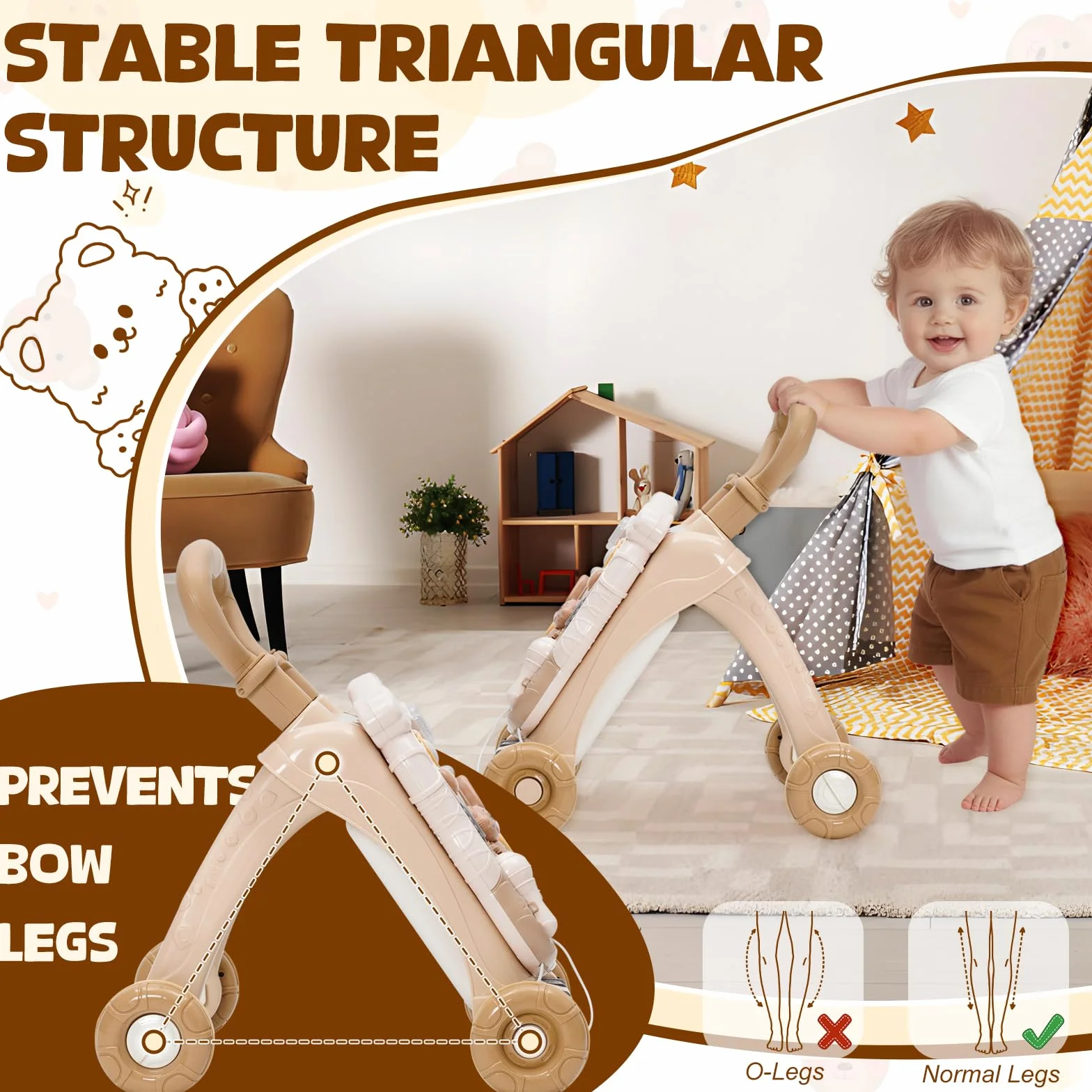 Trotteur Bébé 3 en 1 avec Musique, Marche Détachable Vitesse Réglable, Table Activité d'éveil pour Enfants 12+ Mois