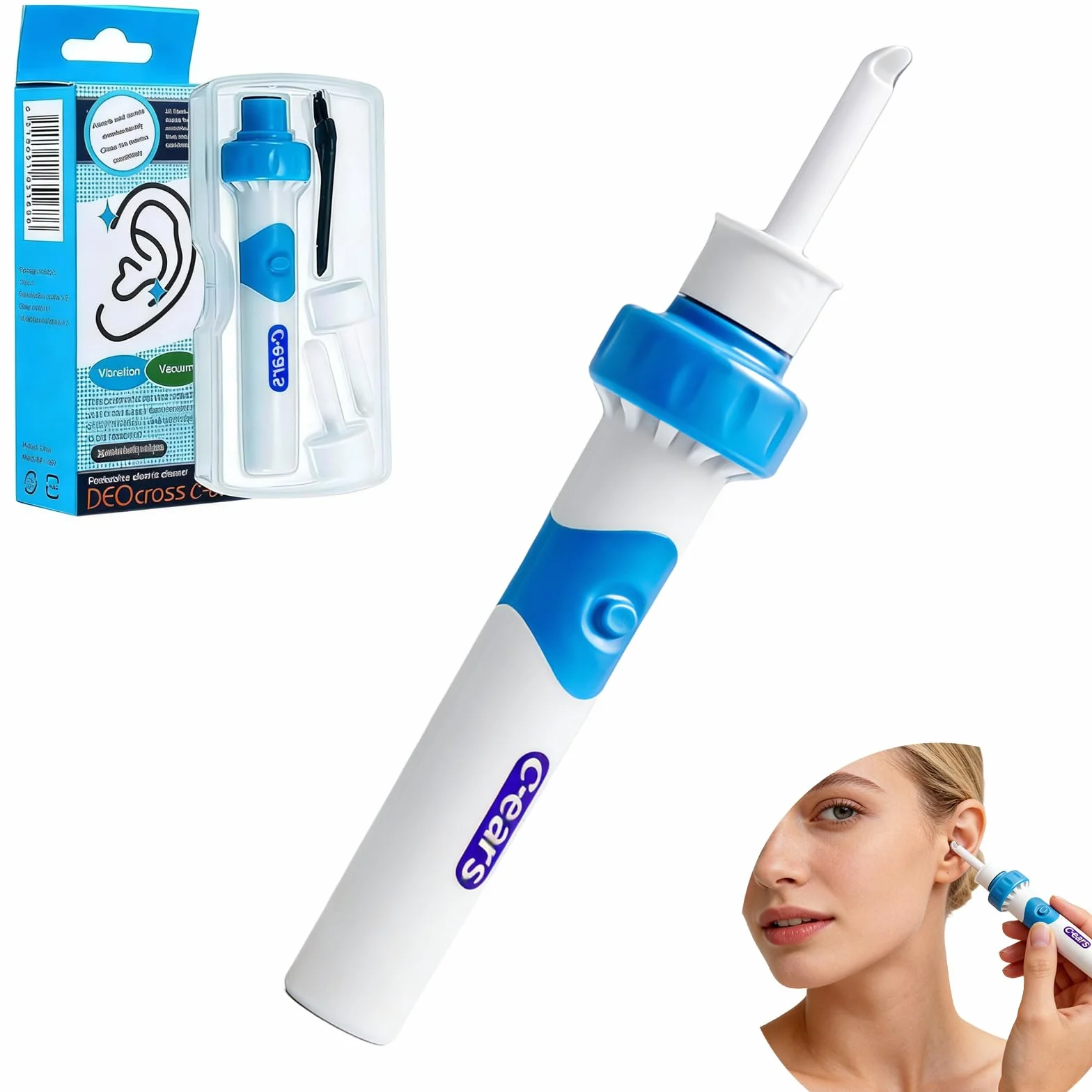 Extracteur de Cérumen Électrique Nettoyage Oreilles Bébé Enfants Adulte 2 Têtes Rechange Lavables Brosse