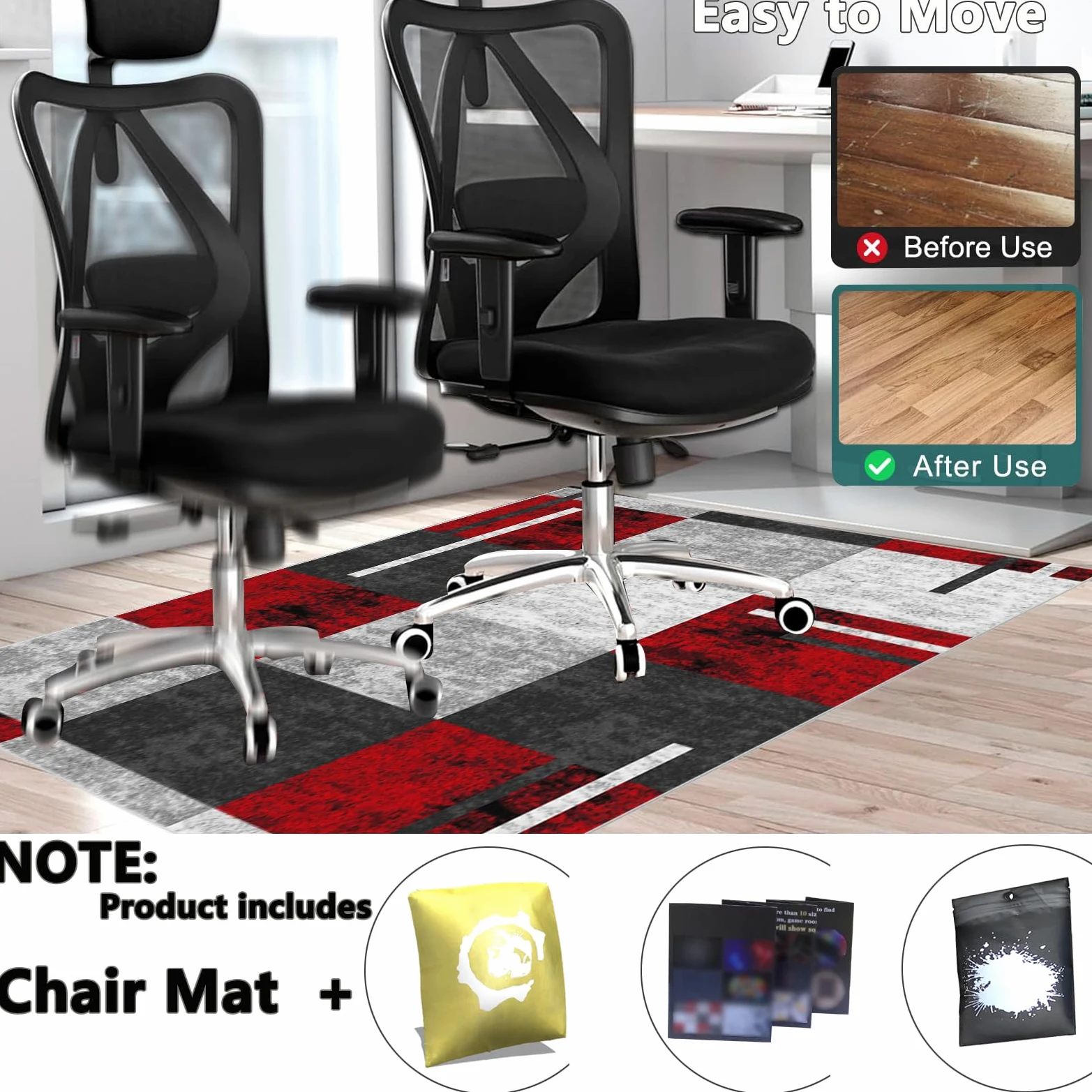 Tapis de Chaise de Bureau 120 x 140 cm Tapis de Sol Bureau pour Sol en Bois Dur, Tapis de Chaise Gaming Antidérapant, Tapis de Bureau pour Chaises Roulantes, Tapis protège-Sol pour Chaise de Bureau