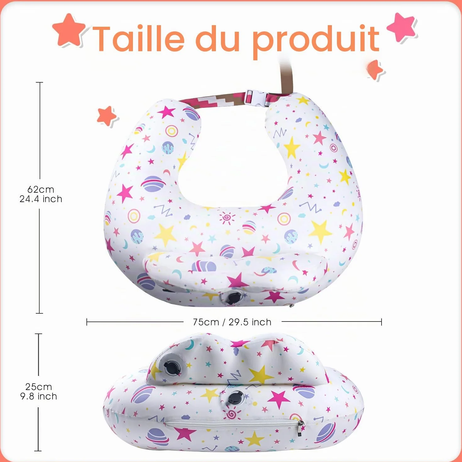 Coussin d'allaitement gonflable de voyage avec ceinture réglable et housse amovible en coton